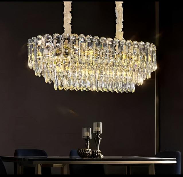 Rectangular Crystal Chandelier: Modern LED Ceiling Light, 31.4"