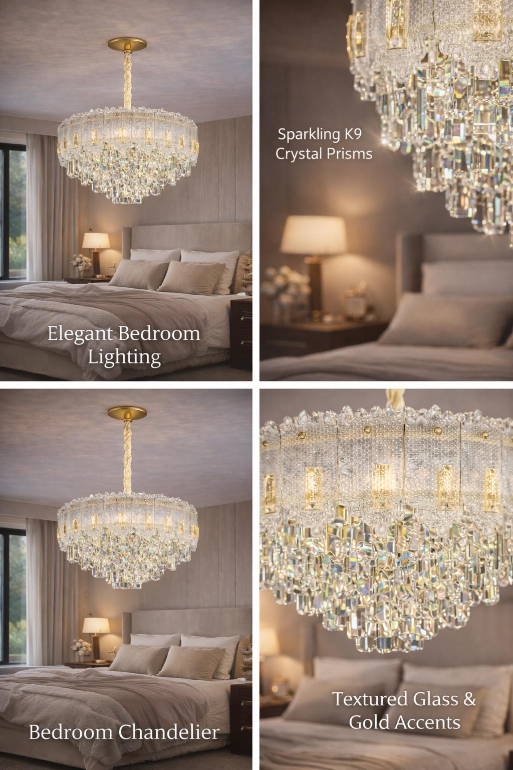 Gold K9 Crystal Chandelier | Modern Bedroom Statement Lighting, 31.4"