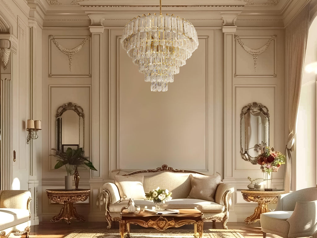 Luxury Crystal Tiered Chandelier – Wide Modern Round Pendant Light for Dining Room, Living Room