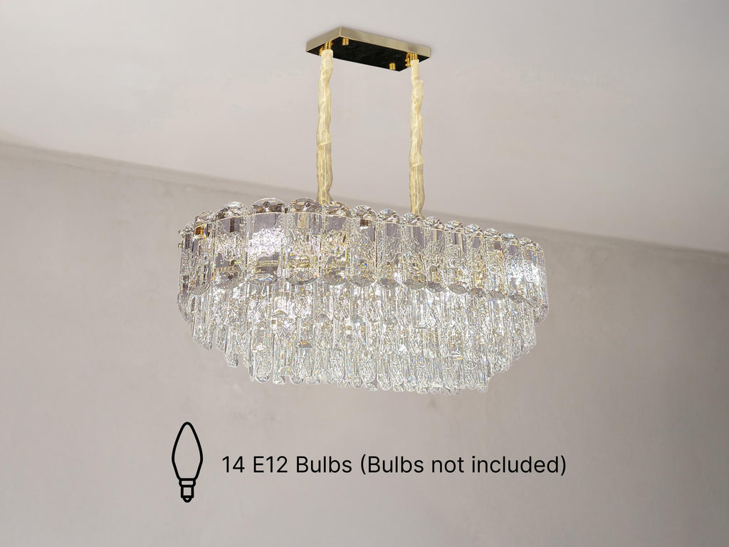 Rectangular Crystal Chandelier: Modern LED Ceiling Light, 31.4"