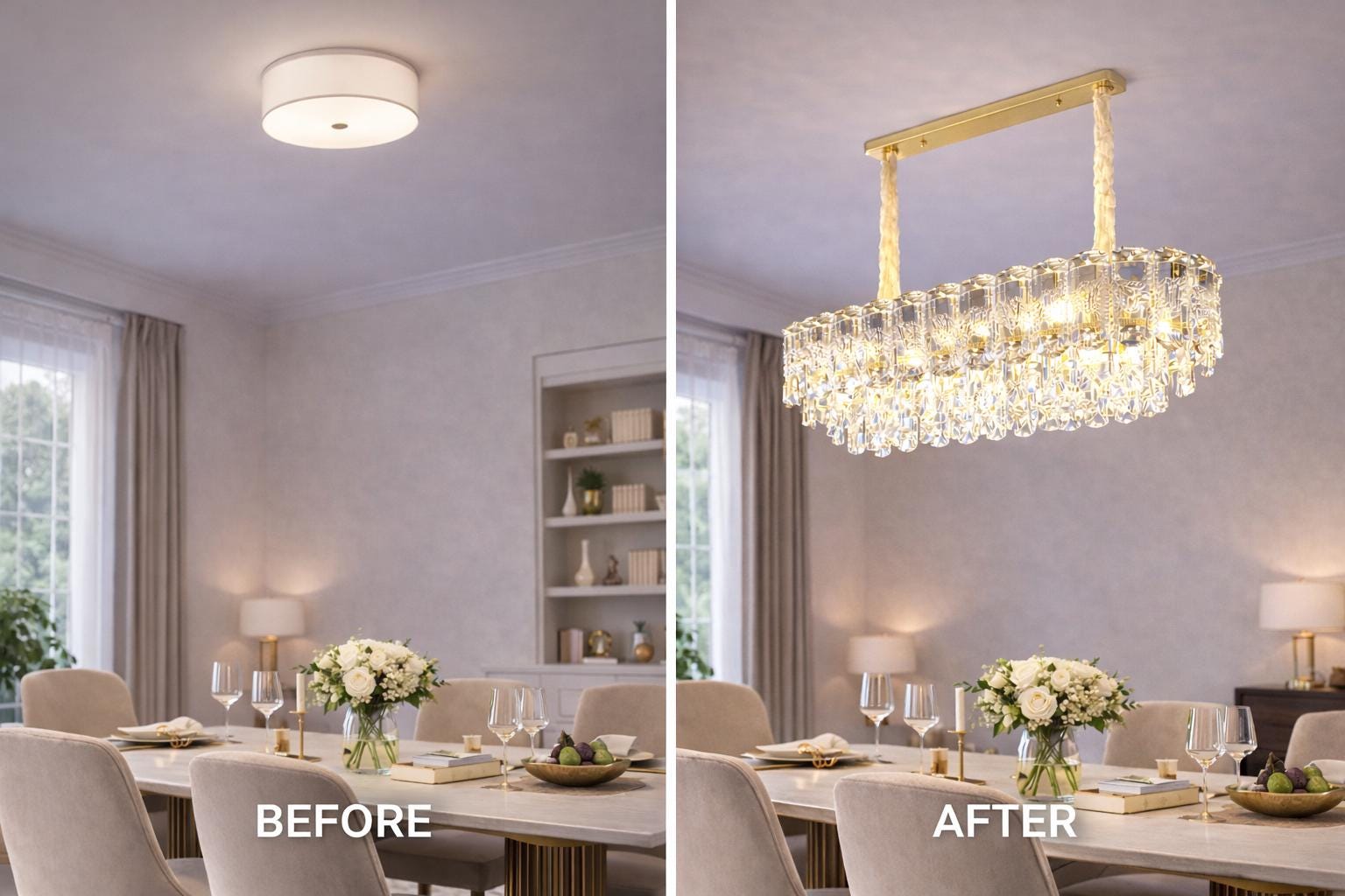 Luxury Rectangular Crystal Chandelier  – Gold Dining Table Island Ceiling Light