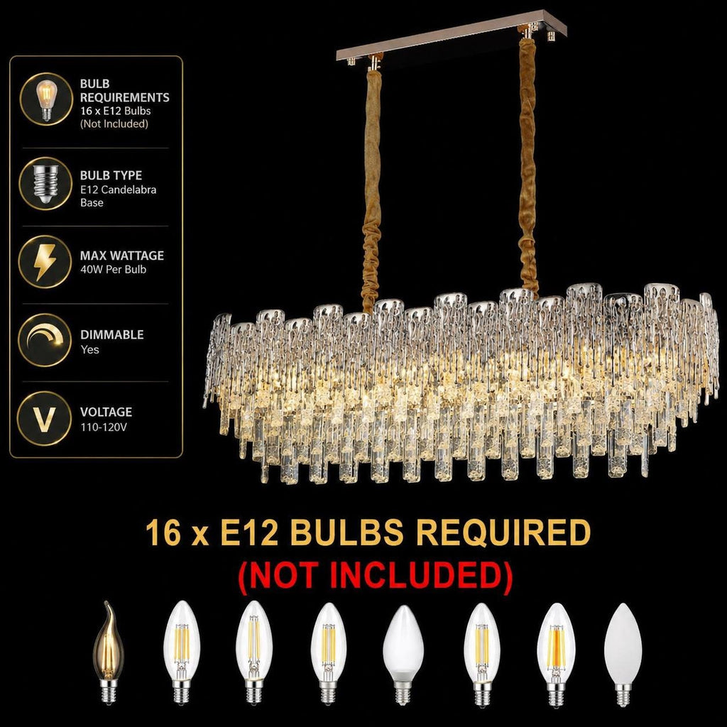 Modern Crystal Chandelier Dining Room Light Fixture //  Luxury Rectangular Ceiling Pendant