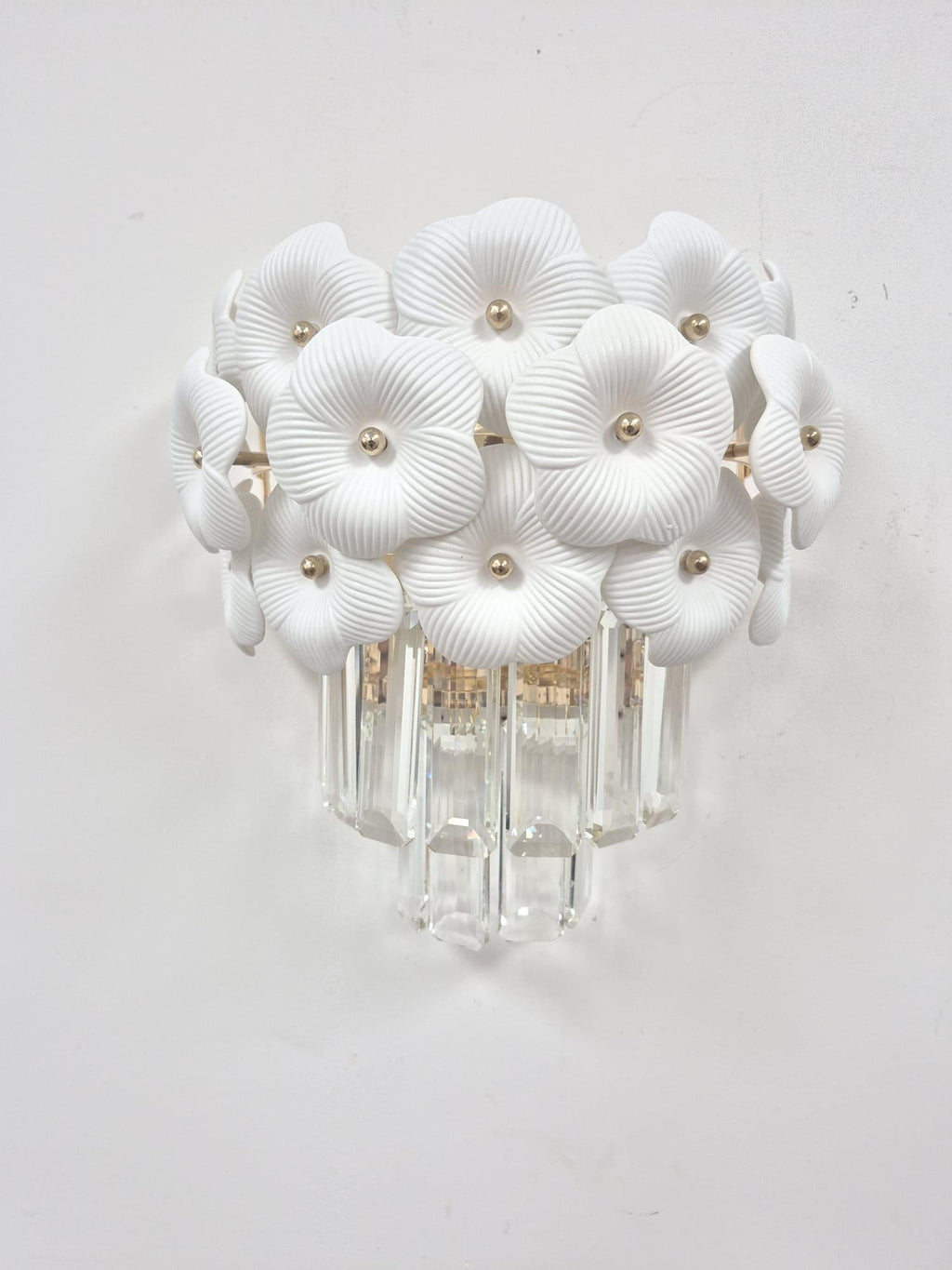 Floral Crystal Wall Sconce: Gold Bedroom Lighting (9.8 x 5 x 7.5)