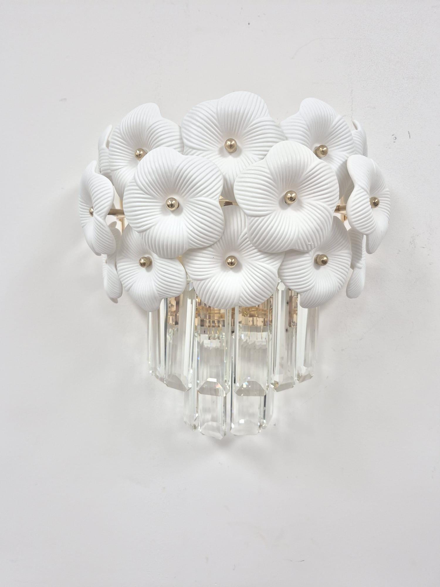 Floral Crystal Wall Sconce: Gold Bedroom Lighting (9.8 x 5 x 7.5)