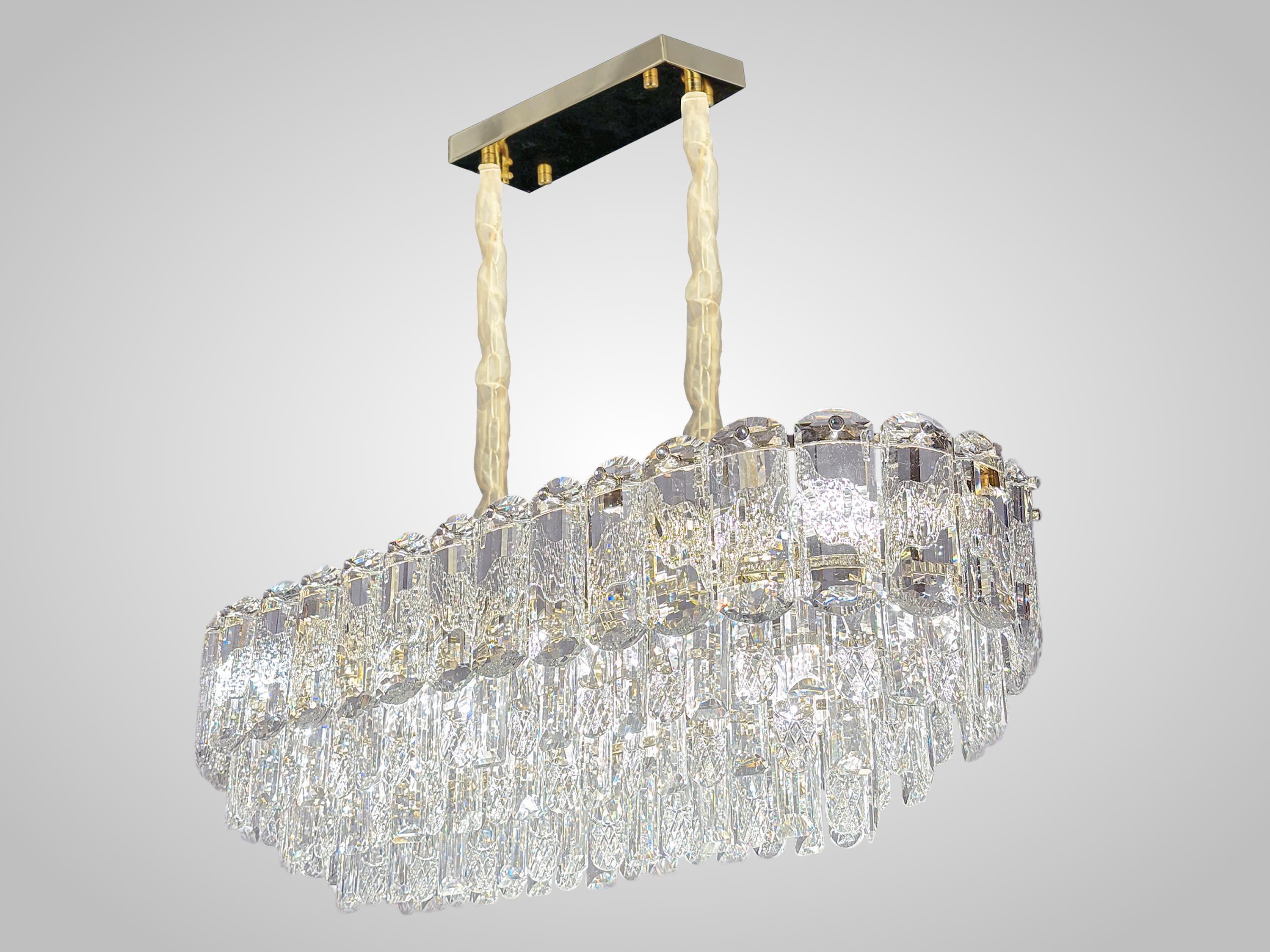 Rectangular Crystal Chandelier: Modern LED Ceiling Light, 31.4"