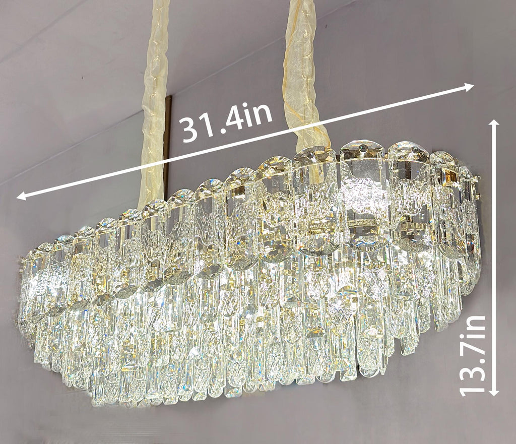 Rectangular Crystal Chandelier: Modern LED Ceiling Light, 31.4"