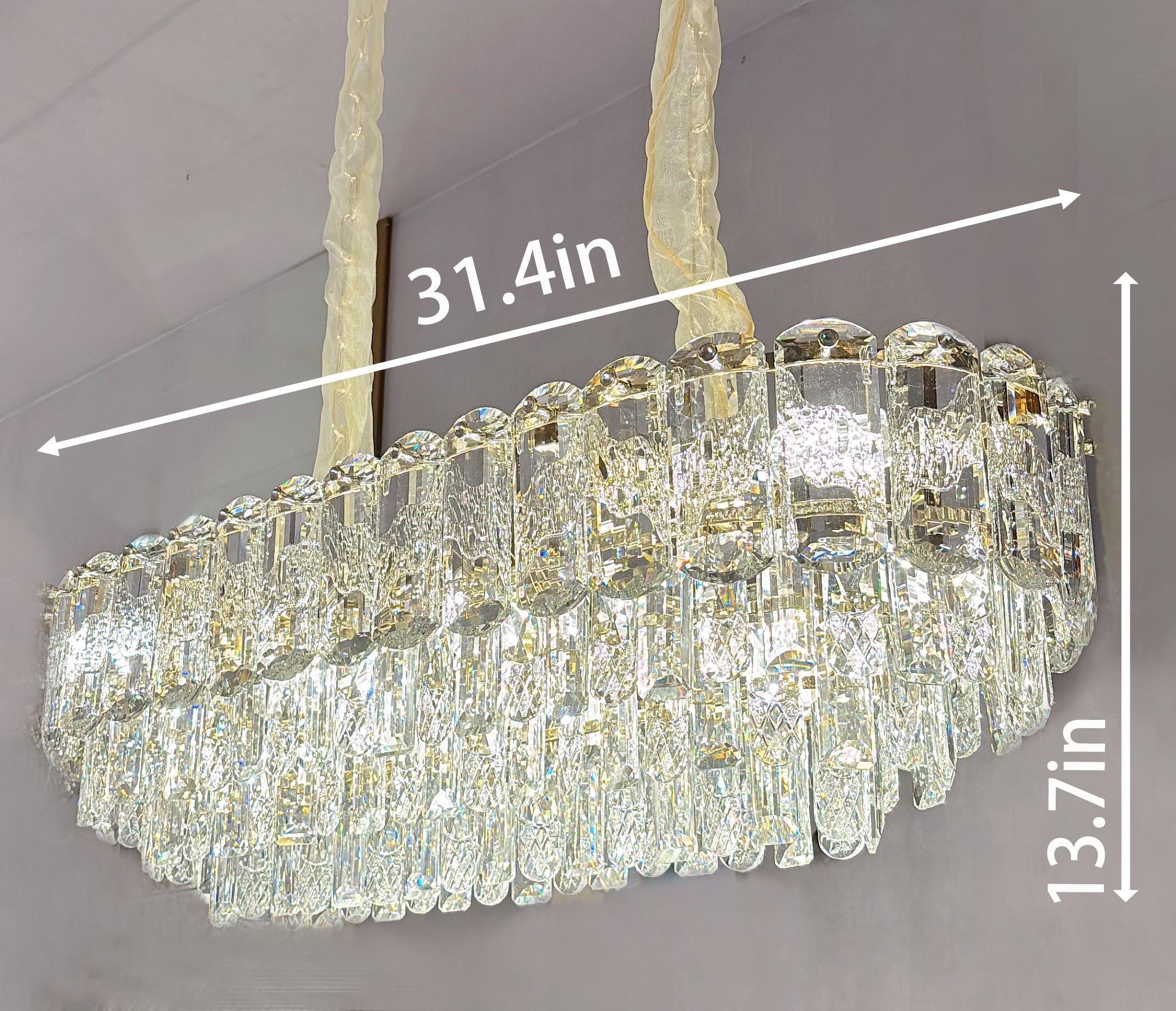 Rectangular Crystal Chandelier: Modern LED Ceiling Light, 31.4"