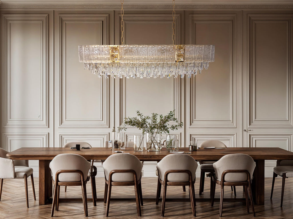 Crystal Rectangular Chandelier: Modern Gold LED Pendant Light