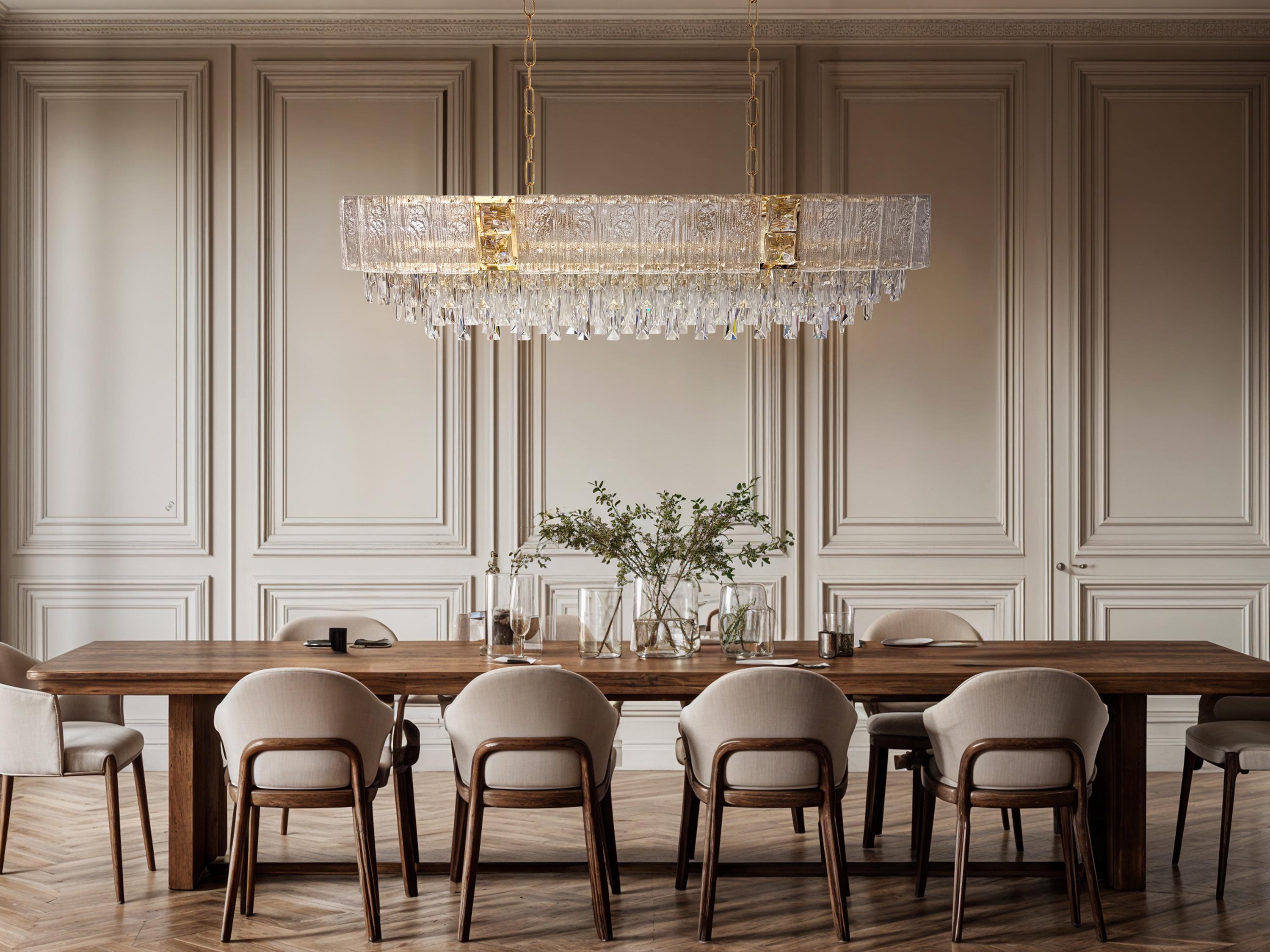 Crystal Rectangular Chandelier: Modern Gold LED Pendant Light