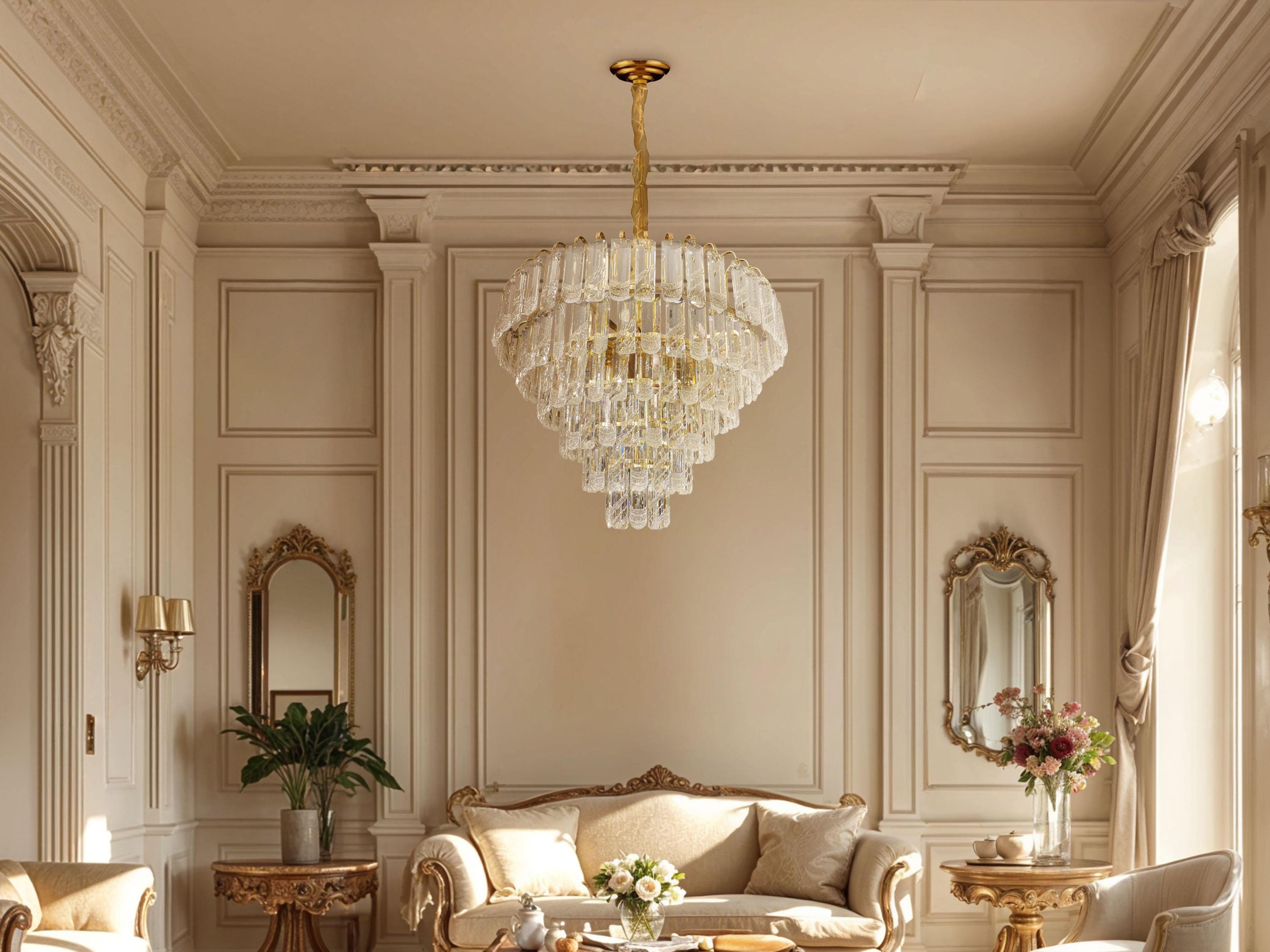 Luxury Crystal Tiered Chandelier – Wide Modern Round Pendant Light for Dining Room, Living Room