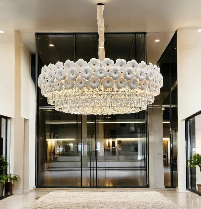 Floral Crystal Chandelier – Elegant Flower Pendant Light for Dining Room & Living Room