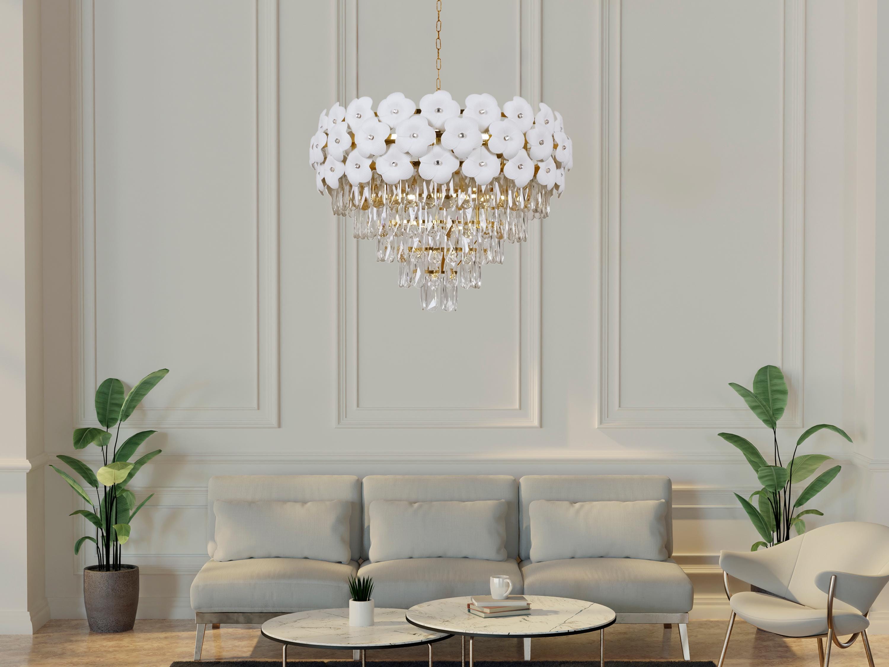 Floral Crystal Chandelier – Elegant Flower Pendant Light for Dining Room & Living Room