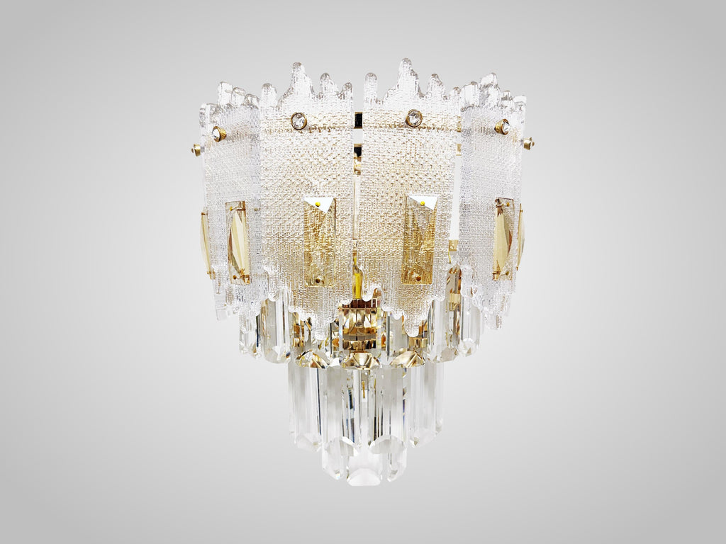 Vintage Crystal Wall Sconce Light – Handcrafted Glass Bedroom Lamp – Gold Finish Wall Mount Lighting