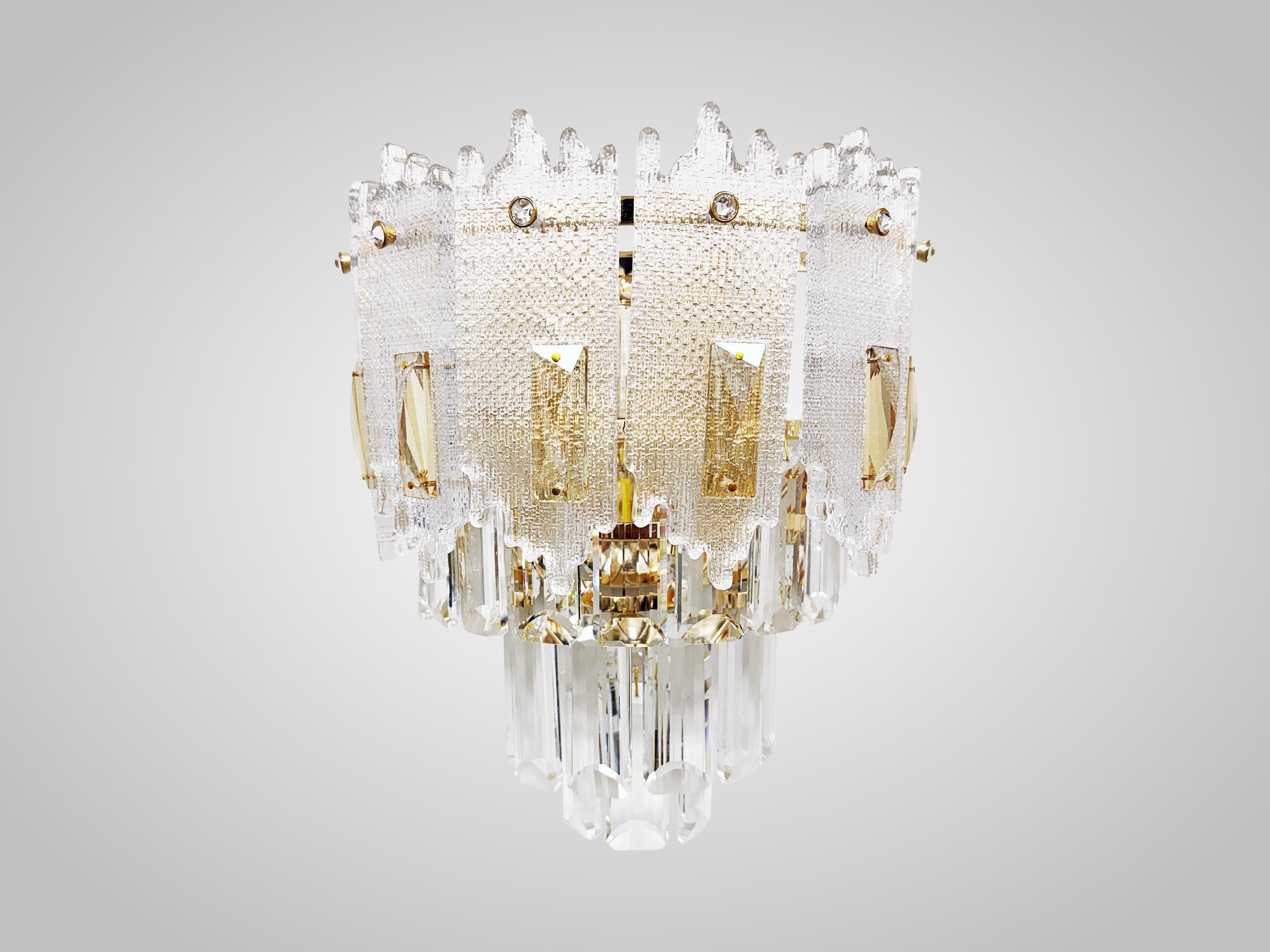 Vintage Crystal Wall Sconce Light – Handcrafted Glass Bedroom Lamp – Gold Finish Wall Mount Lighting