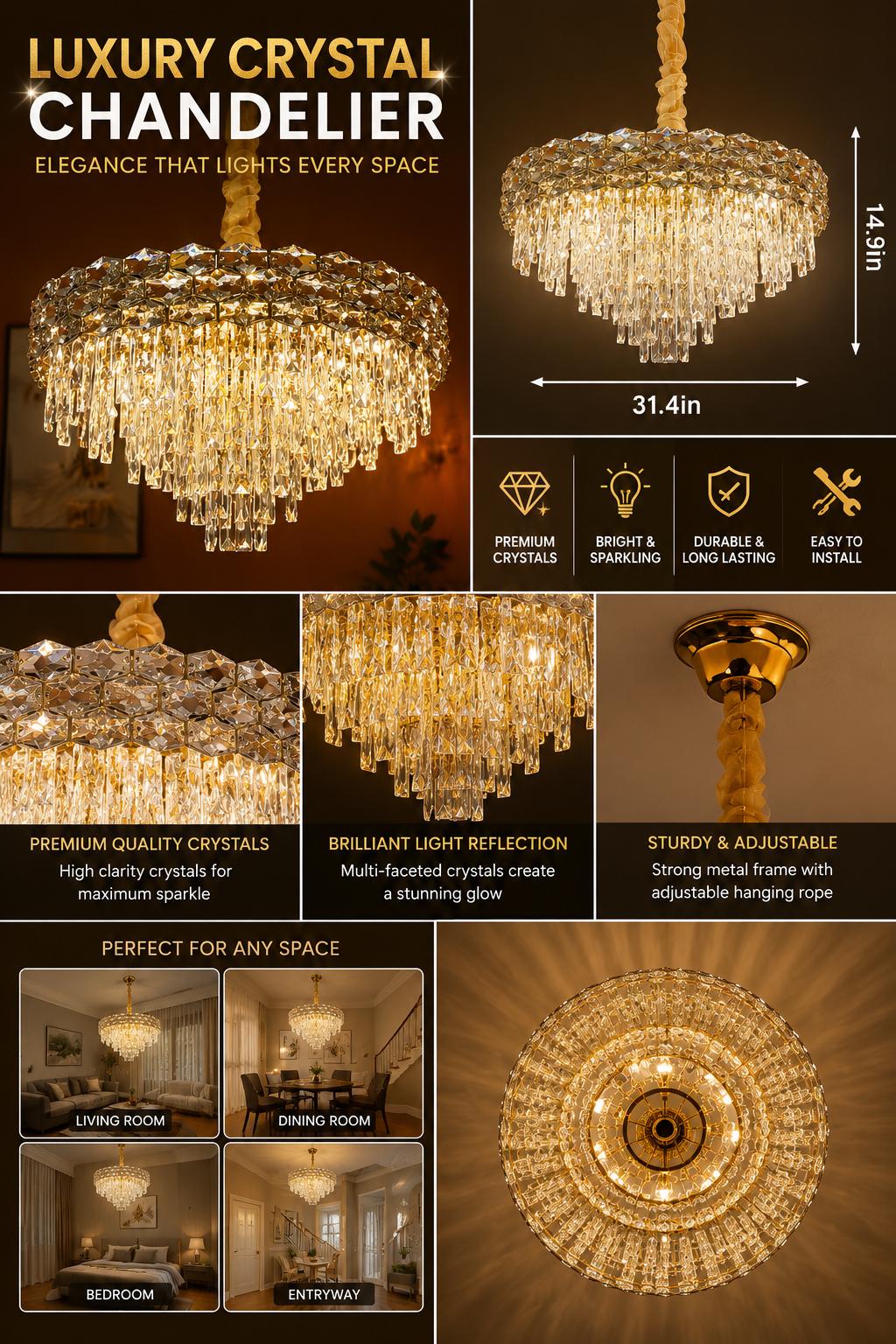 Modern Crystal Chandelier / Luxury Ceiling Light for Entryway, Living room, Dining room