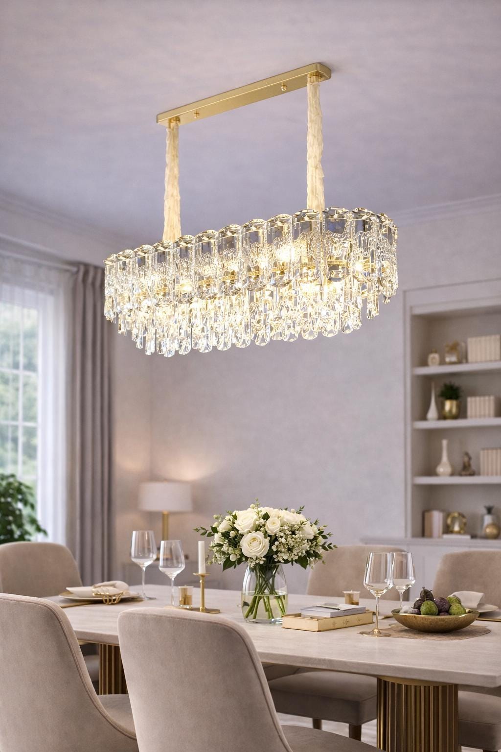 Luxury Rectangular Crystal Chandelier  – Gold Dining Table Island Ceiling Light