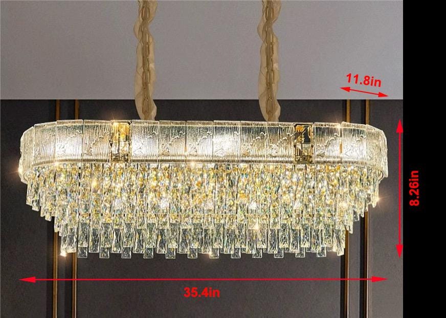Crystal Rectangular Chandelier: Modern Gold LED Pendant Light