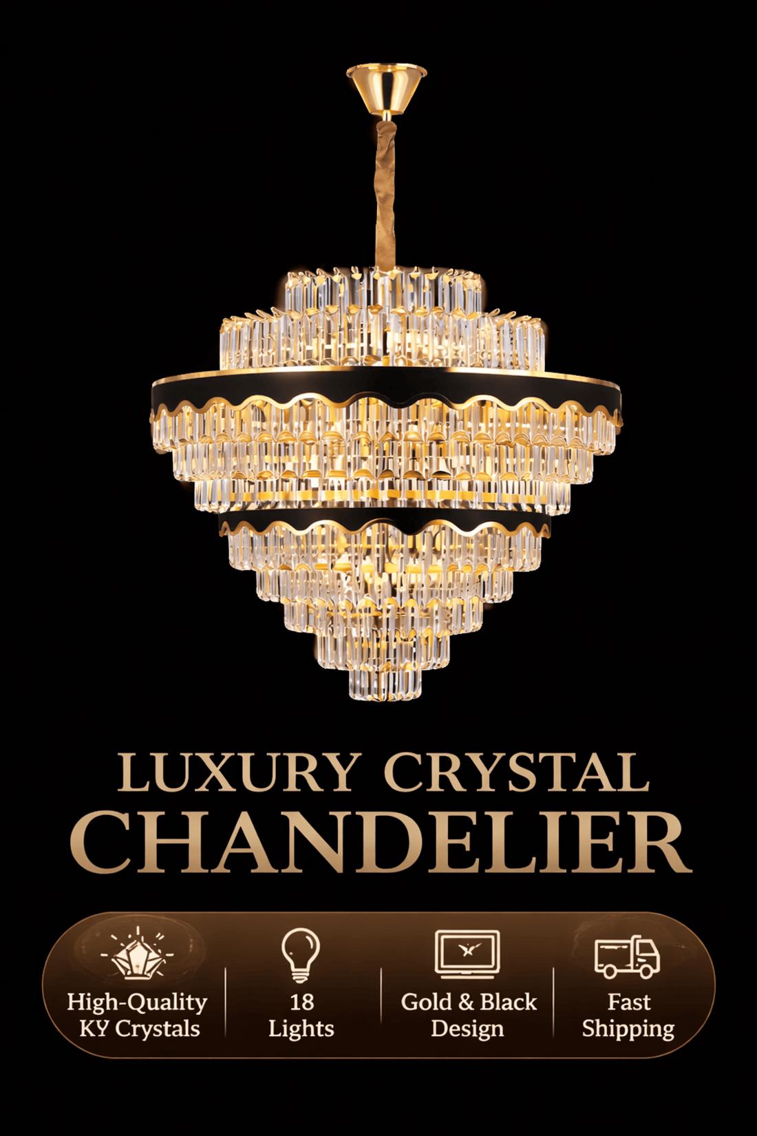 Tiered Crystal Chandelier – Gold & Black Modern Foyer Lighting