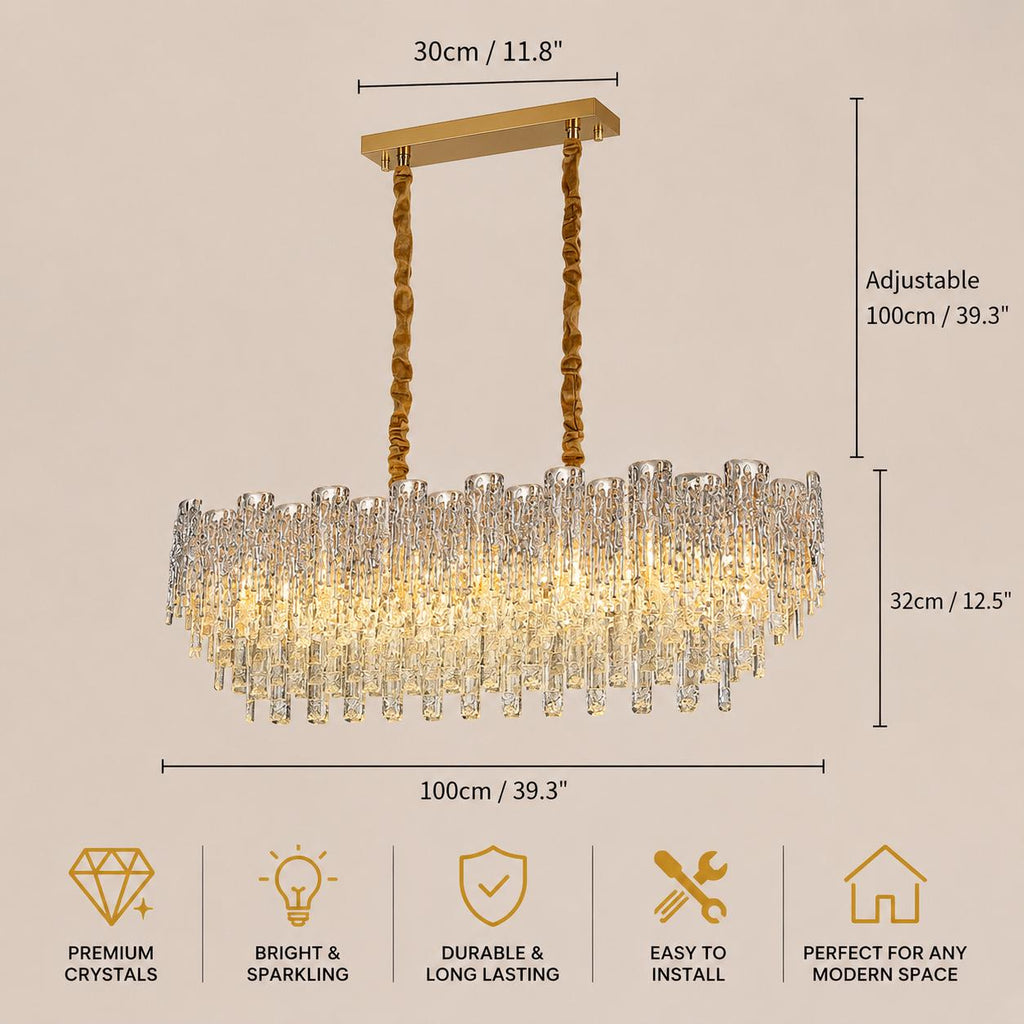 Modern Crystal Chandelier Dining Room Light Fixture //  Luxury Rectangular Ceiling Pendant