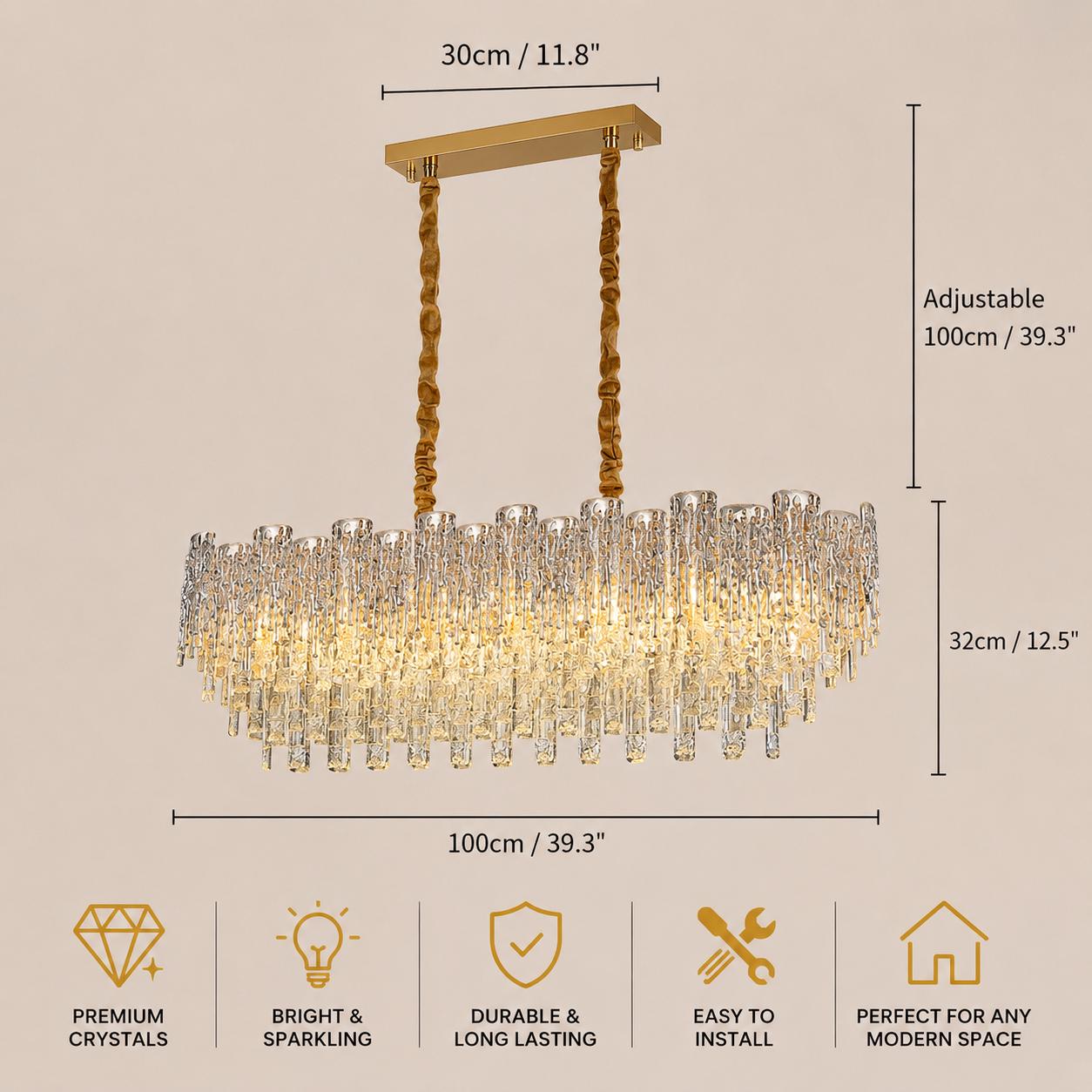 Modern Crystal Chandelier Dining Room Light Fixture //  Luxury Rectangular Ceiling Pendant