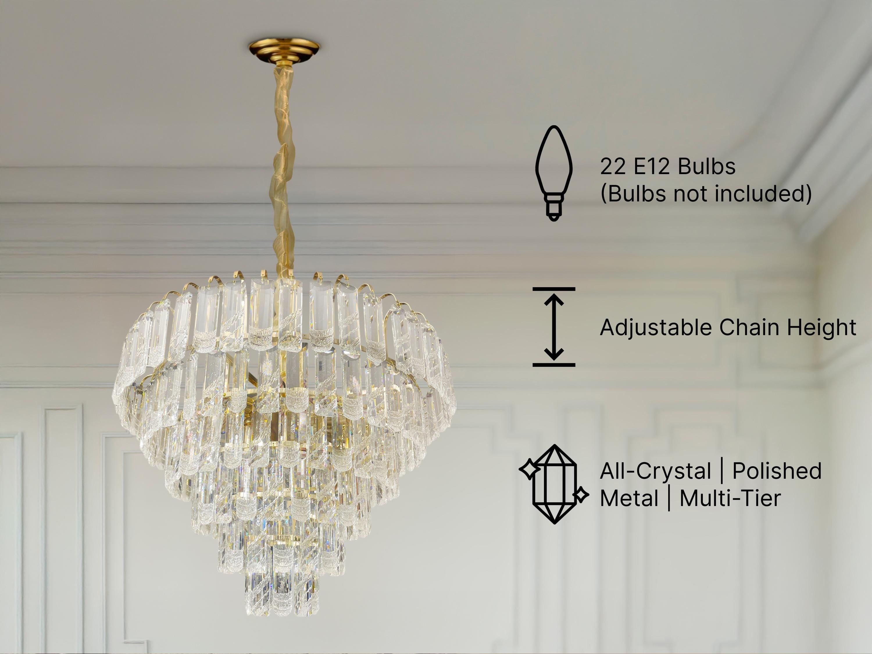 Luxury Crystal Tiered Chandelier – Wide Modern Round Pendant Light for Dining Room, Living Room