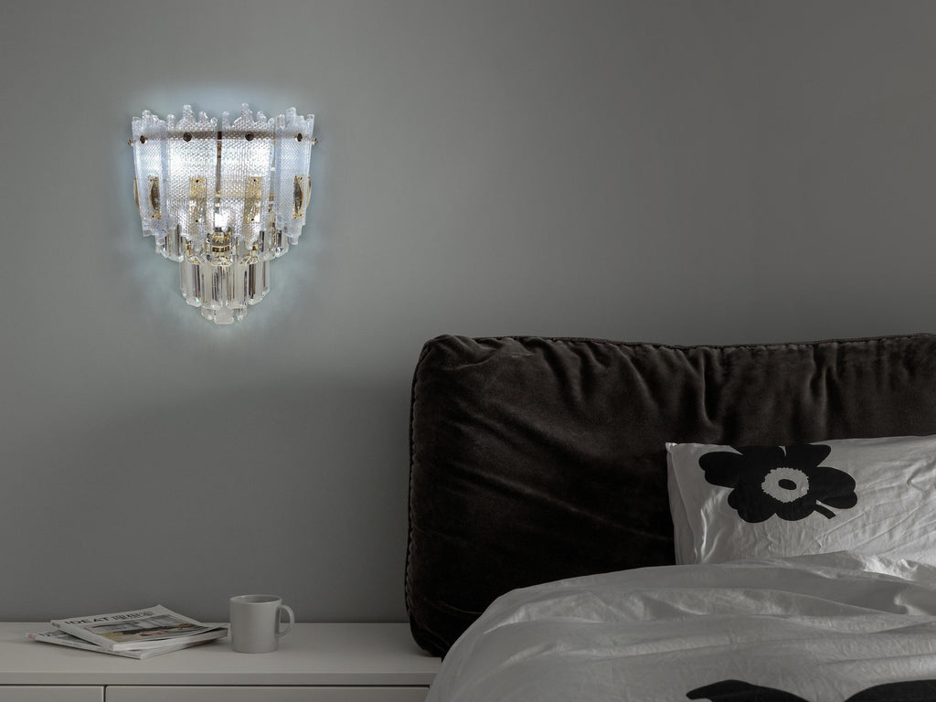 Vintage Crystal Wall Sconce Light – Handcrafted Glass Bedroom Lamp – Gold Finish Wall Mount Lighting