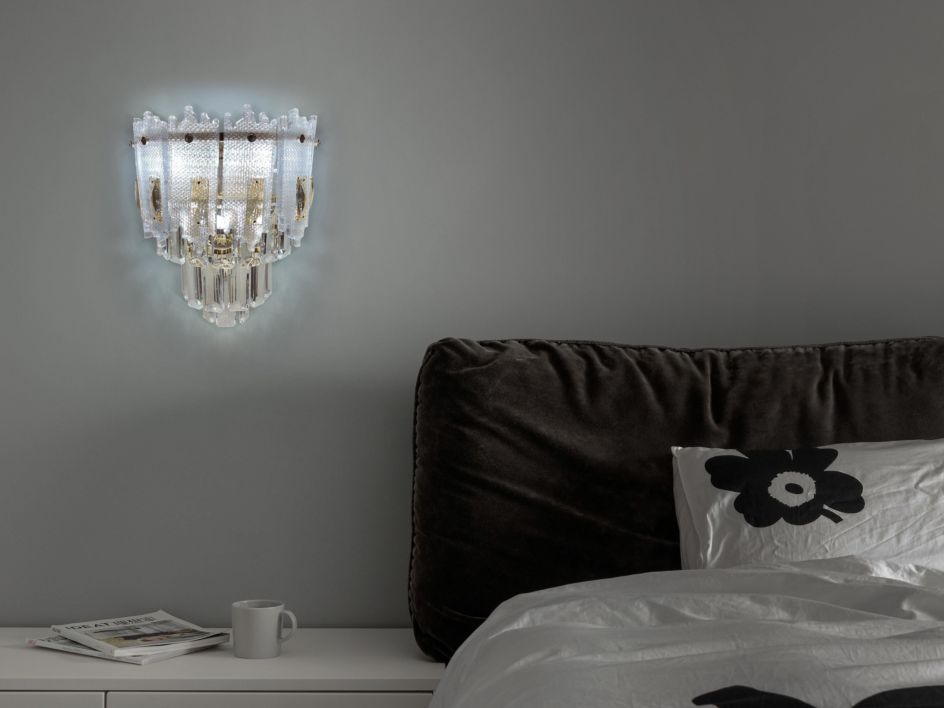 Vintage Crystal Wall Sconce Light – Handcrafted Glass Bedroom Lamp – Gold Finish Wall Mount Lighting