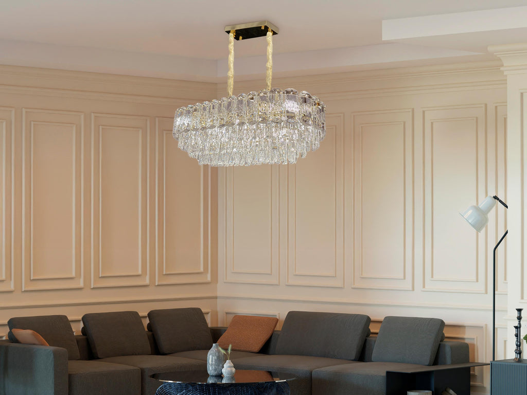 Rectangular Crystal Chandelier: Modern LED Ceiling Light, 31.4"