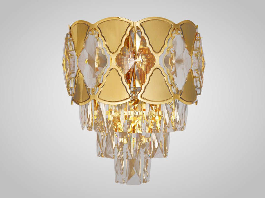 Elegant Gold & Crystal Wall Sconce – 11” Wide Luxury Bedside Wall Light Fixture