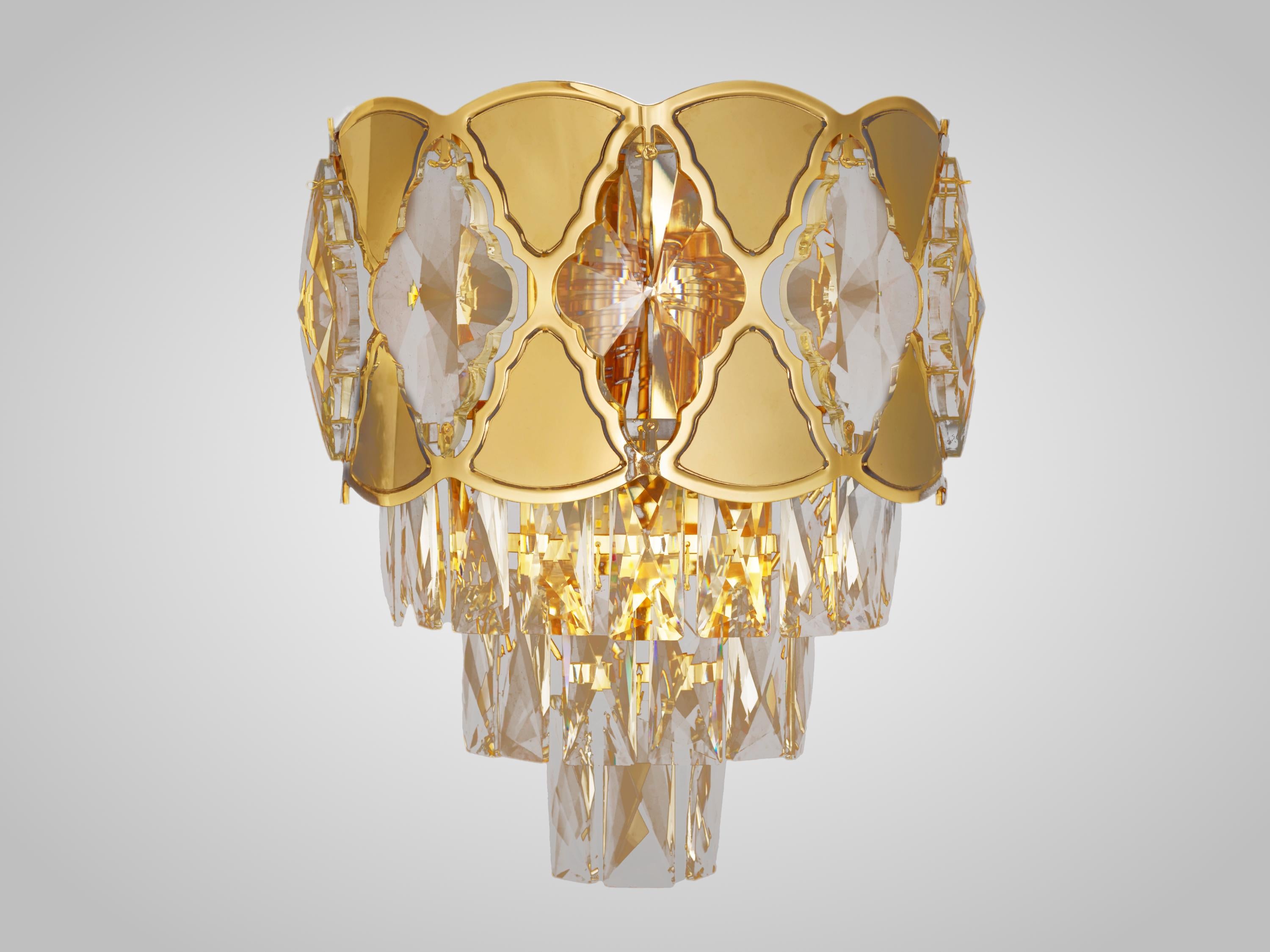 Elegant Gold & Crystal Wall Sconce – 11” Wide Luxury Bedside Wall Light Fixture