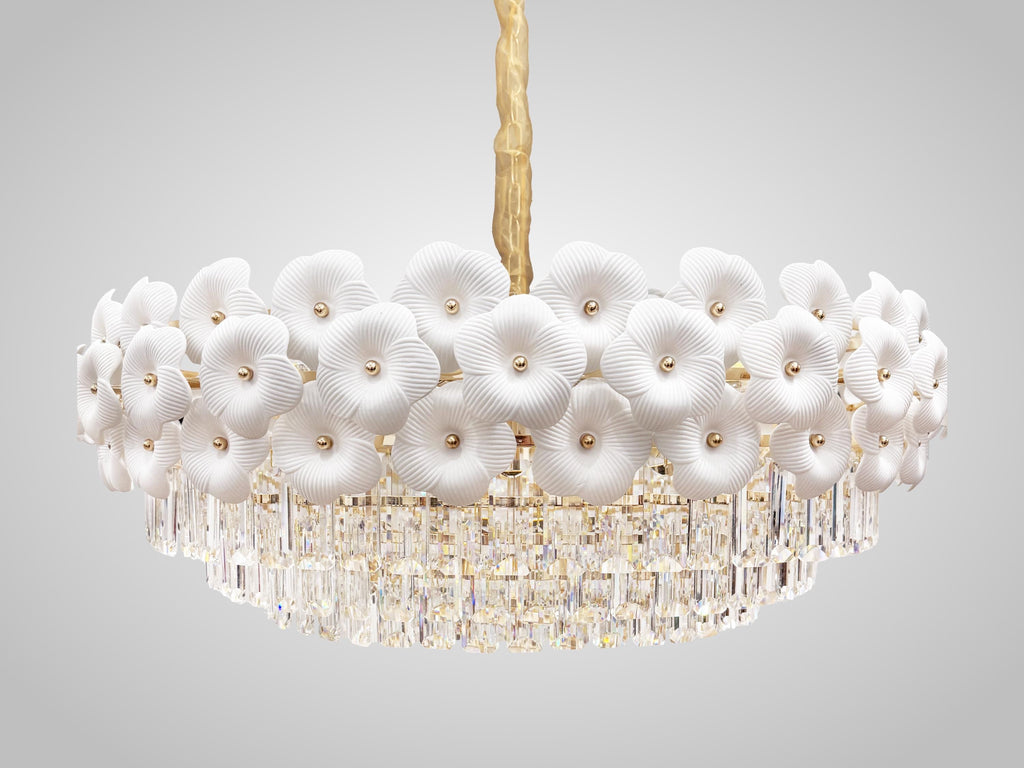 Floral Crystal Chandelier – Elegant Flower Pendant Light for Dining Room & Living Room