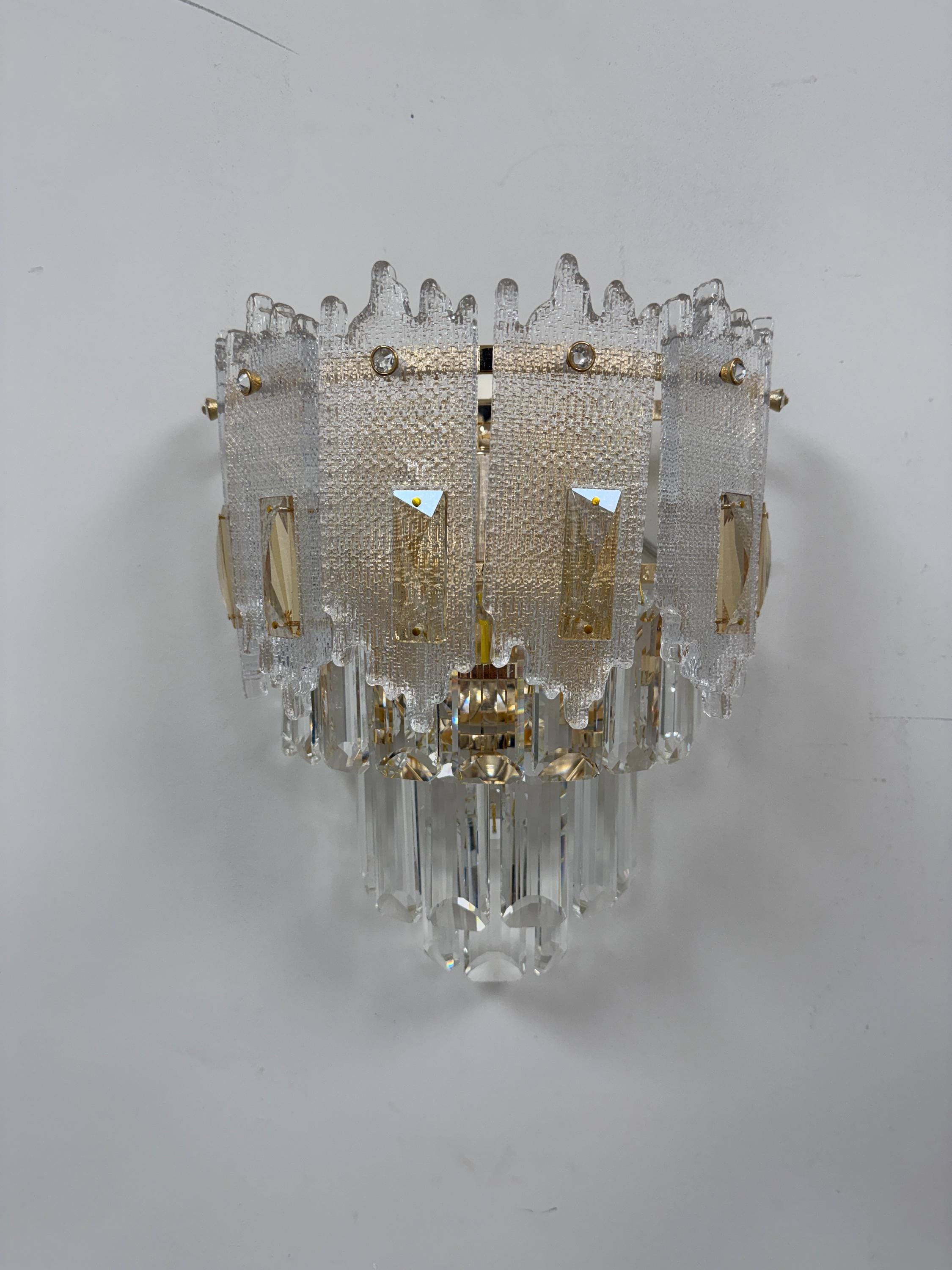 Vintage Crystal Wall Sconce Light – Handcrafted Glass Bedroom Lamp – Gold Finish Wall Mount Lighting