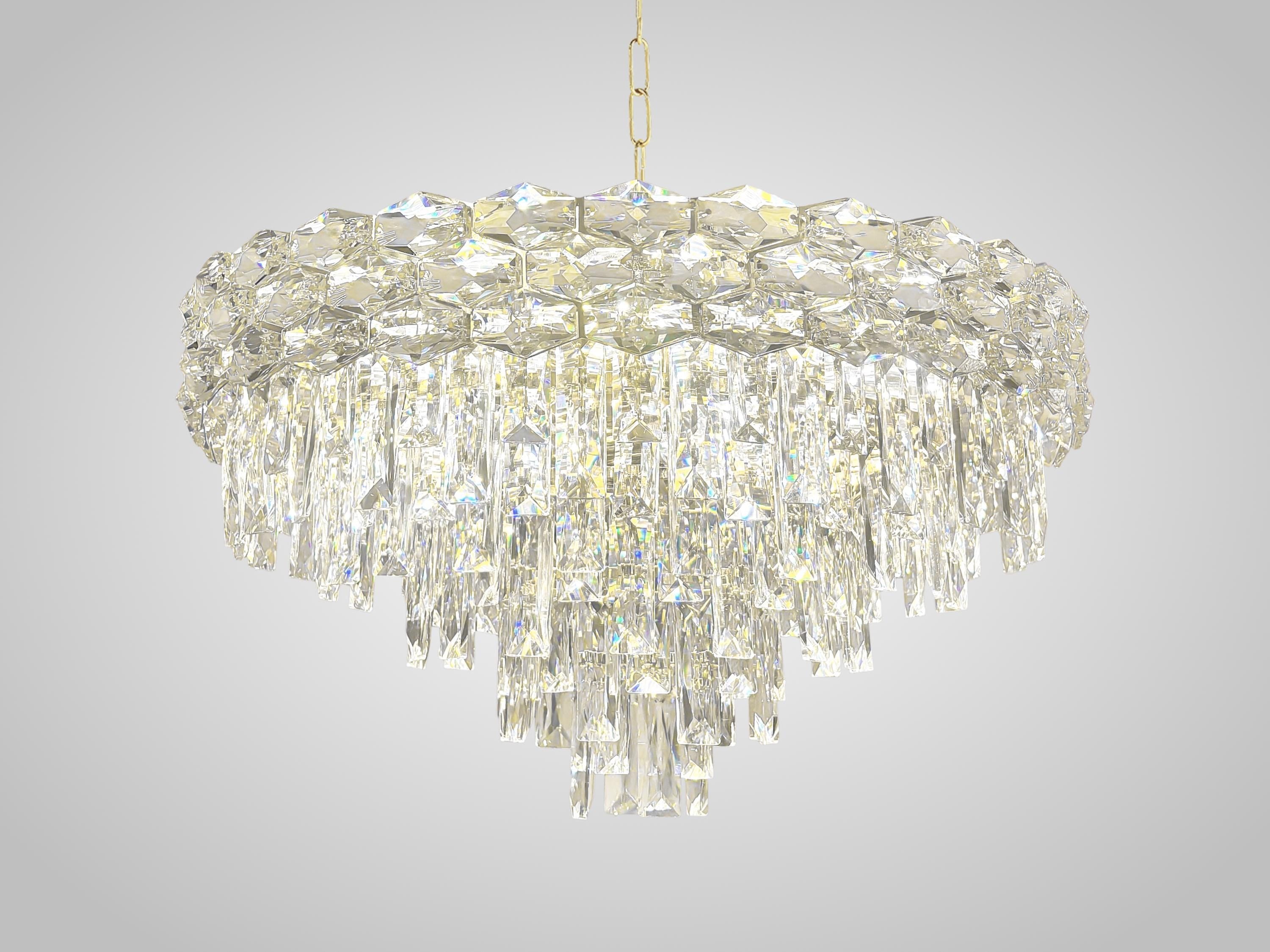 Round Crystal Chandelier: Modern Gold LED Pendant Light