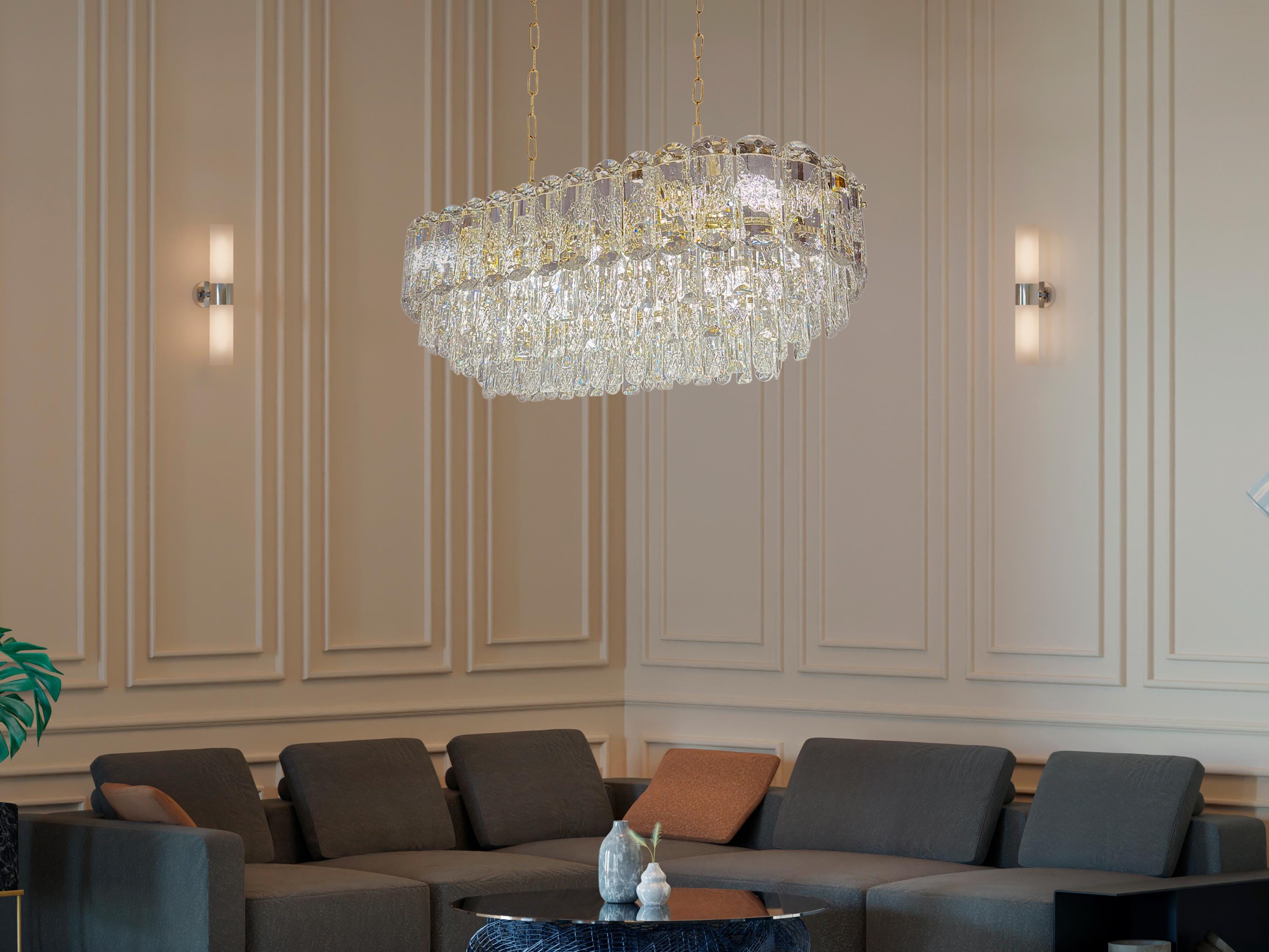 Rectangular Crystal Chandelier: Modern LED Ceiling Light, 31.4"