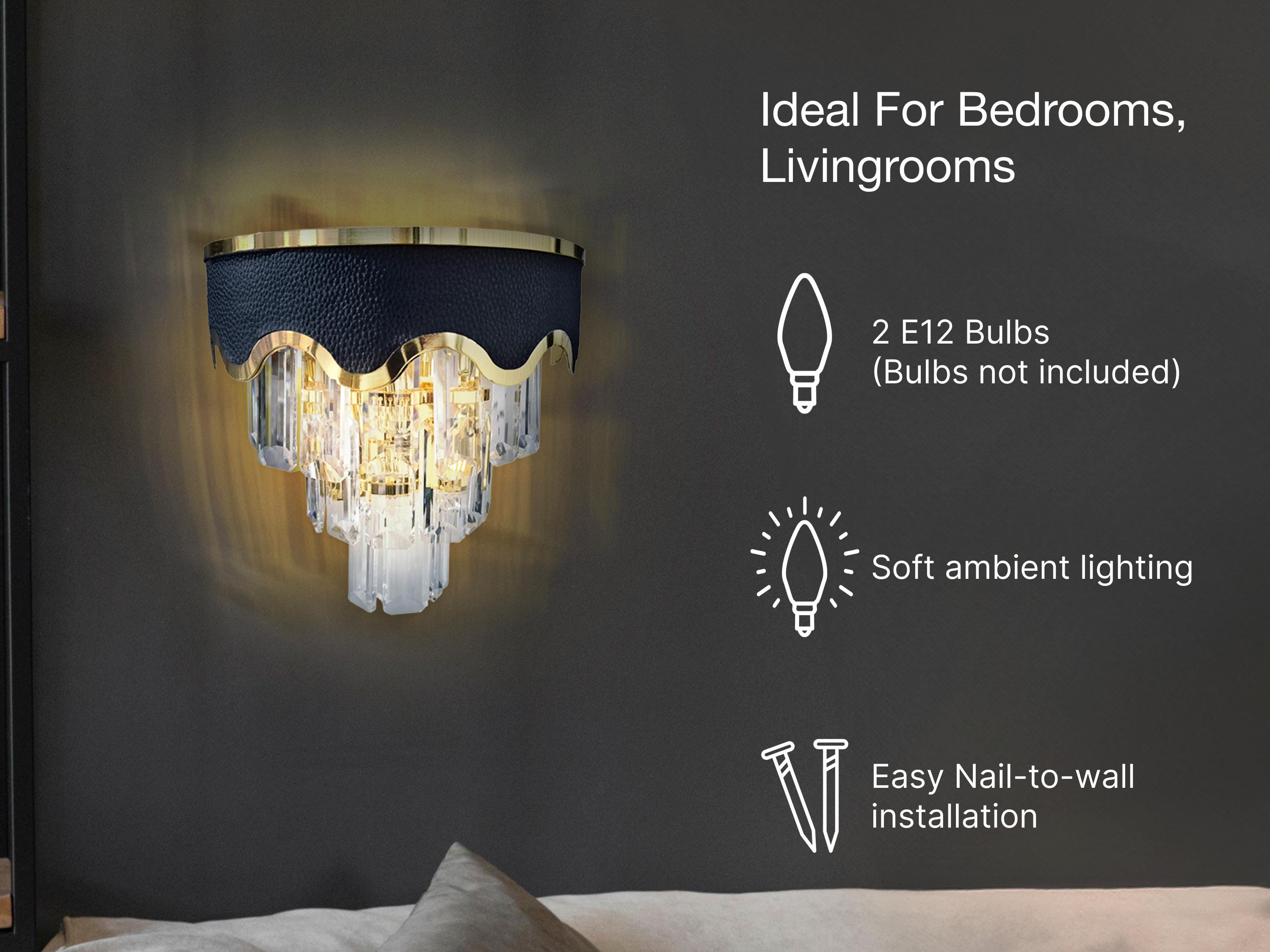 Crystal Wall Chandelier with Gold Finish – 2-Layer LED Accent Light