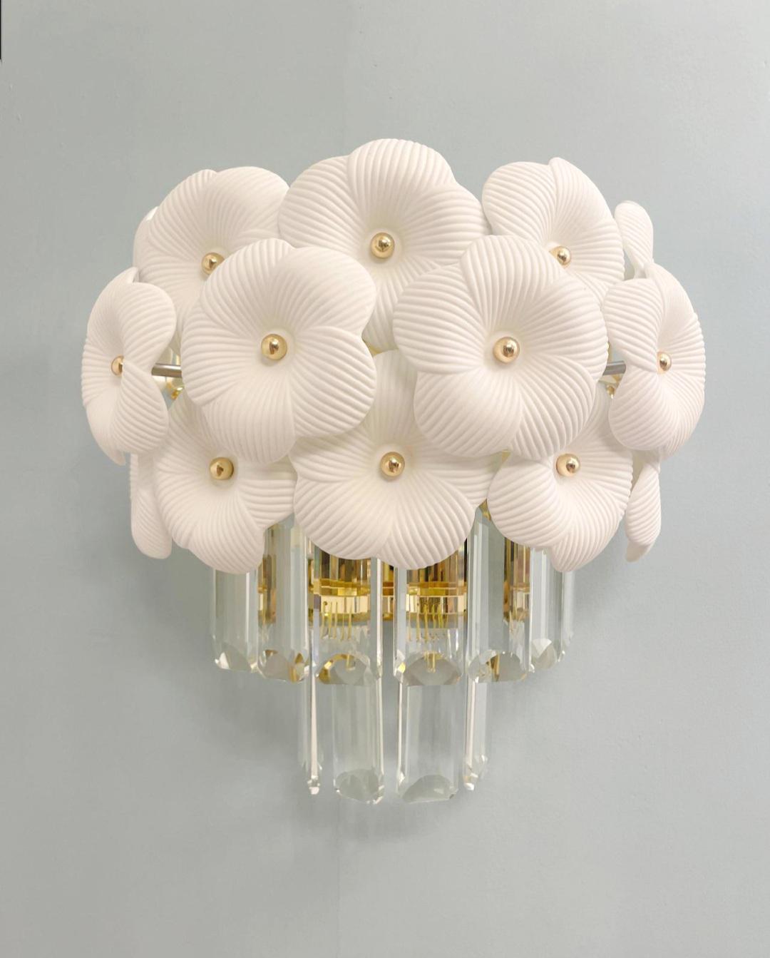Floral Crystal Wall Sconce: Gold Bedroom Lighting (9.8 x 5 x 7.5)
