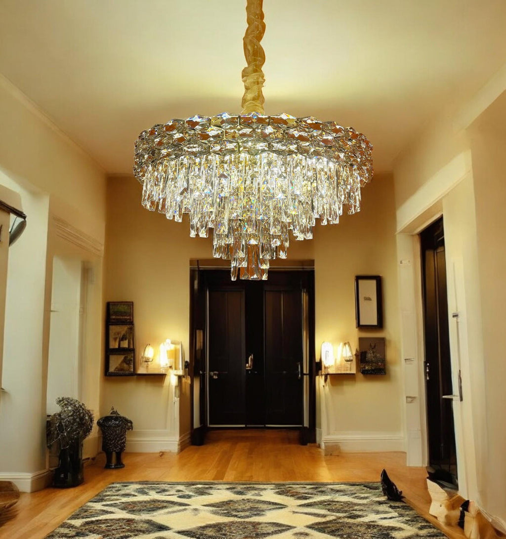 Round Crystal Chandelier: Modern Gold LED Pendant Light