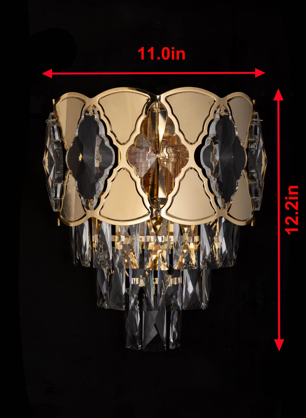 Elegant Gold & Crystal Wall Sconce – 11” Wide Luxury Bedside Wall Light Fixture