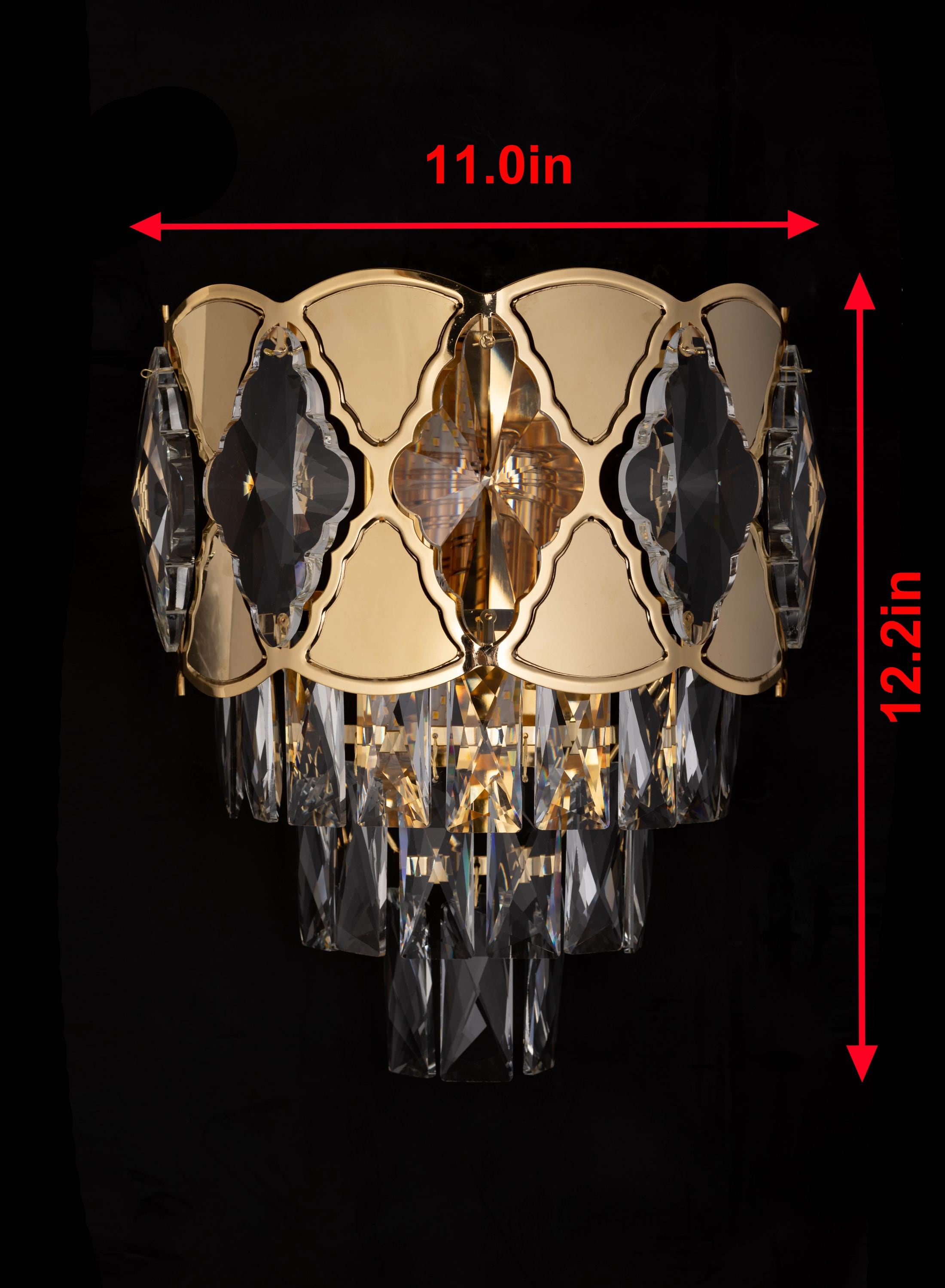 Elegant Gold & Crystal Wall Sconce – 11” Wide Luxury Bedside Wall Light Fixture