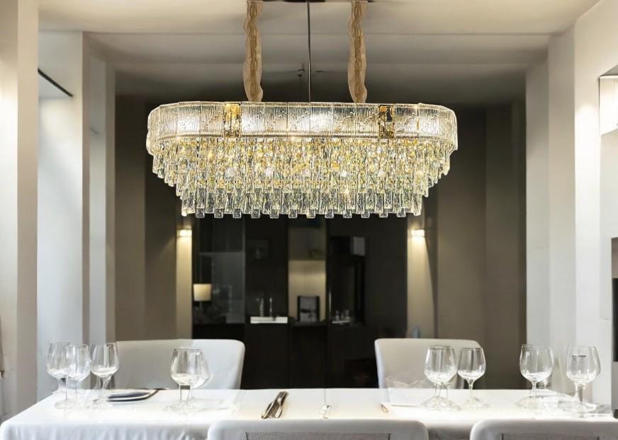 Crystal Rectangular Chandelier: Modern Gold LED Pendant Light