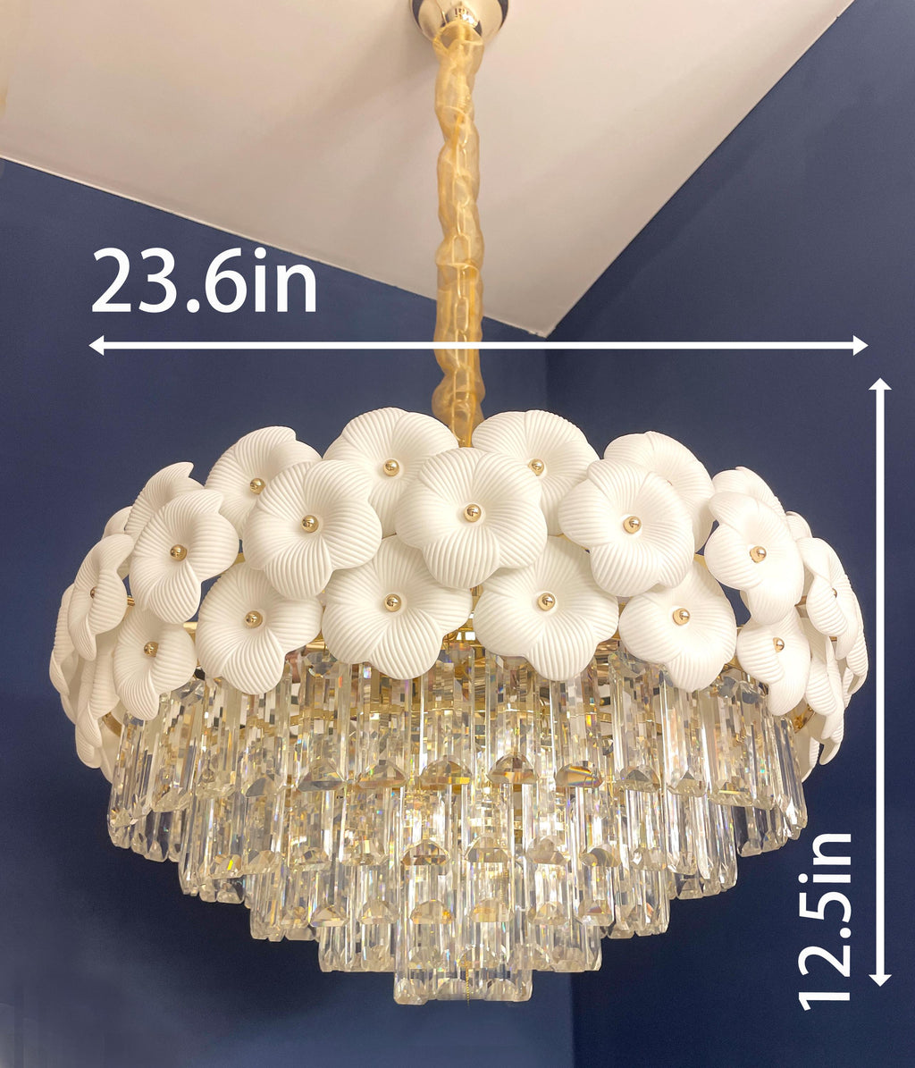 Floral Crystal Chandelier – Elegant Flower Pendant Light for Dining Room & Living Room