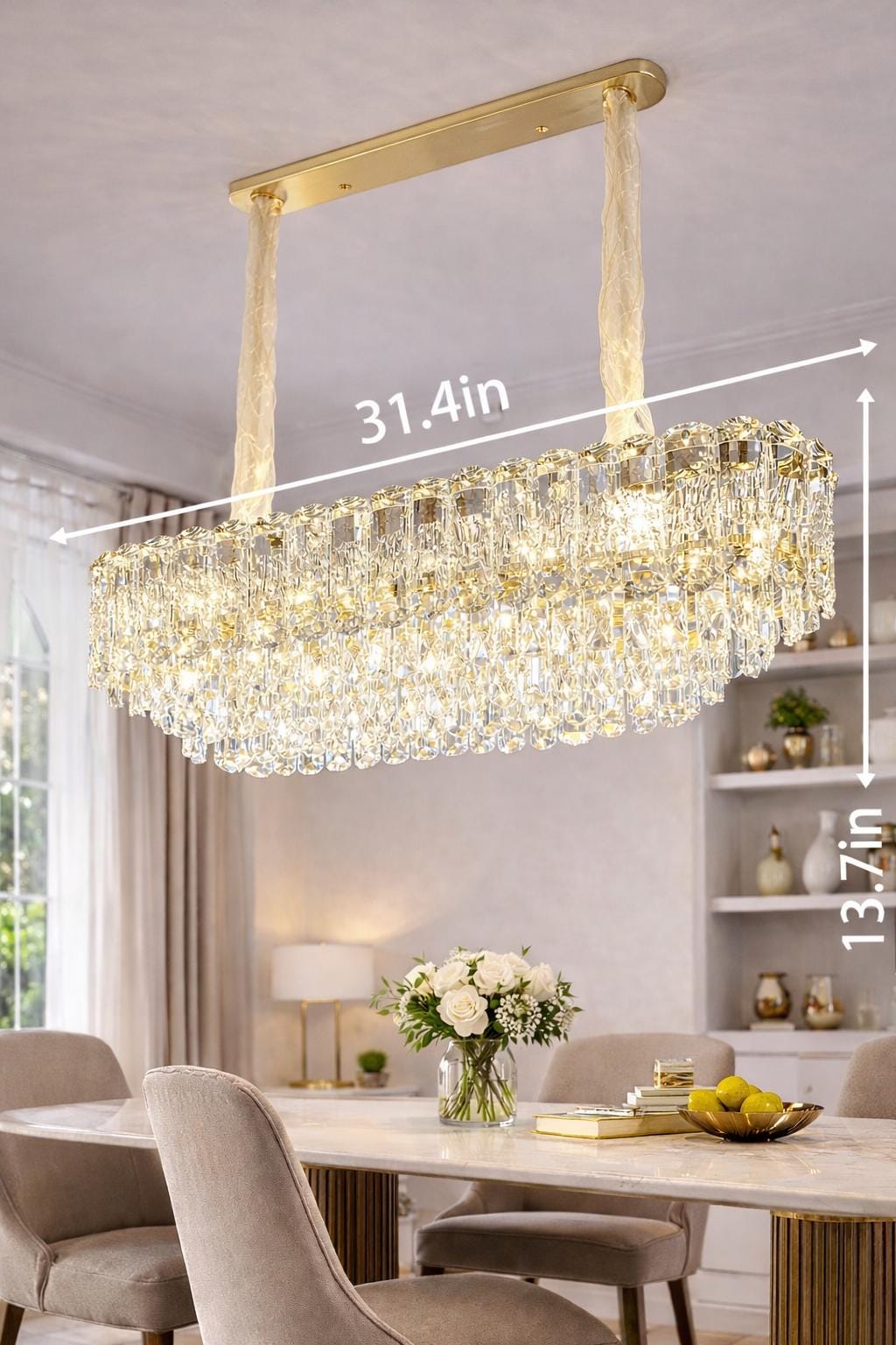 Luxury Rectangular Crystal Chandelier  – Gold Dining Table Island Ceiling Light