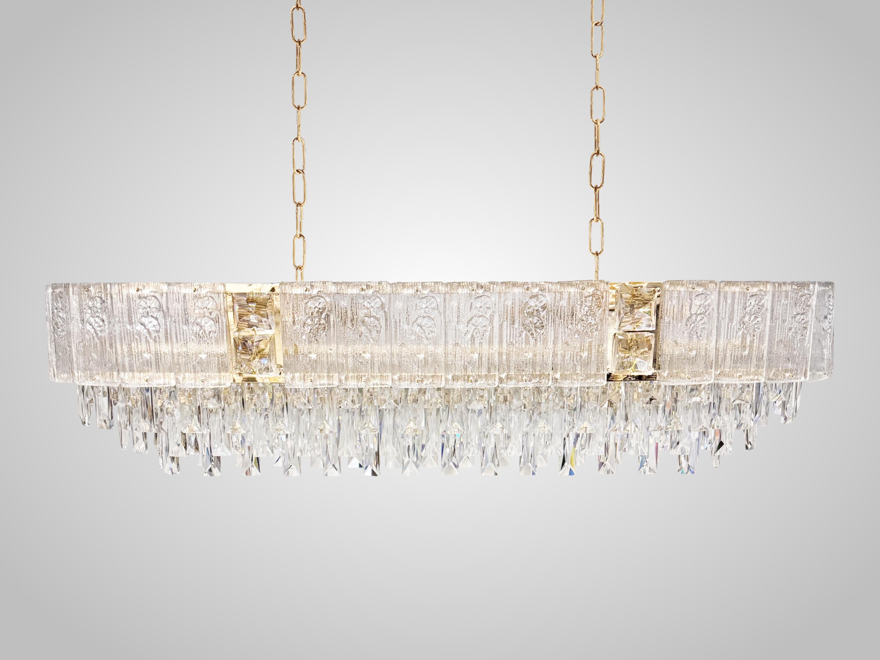 Crystal Rectangular Chandelier: Modern Gold LED Pendant Light
