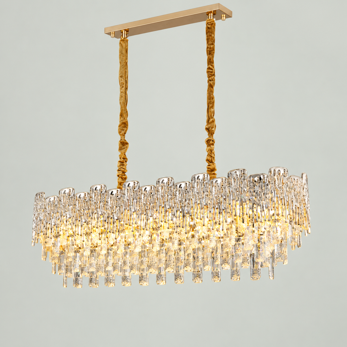 Modern Crystal Chandelier Dining Room Light Fixture //  Luxury Rectangular Ceiling Pendant
