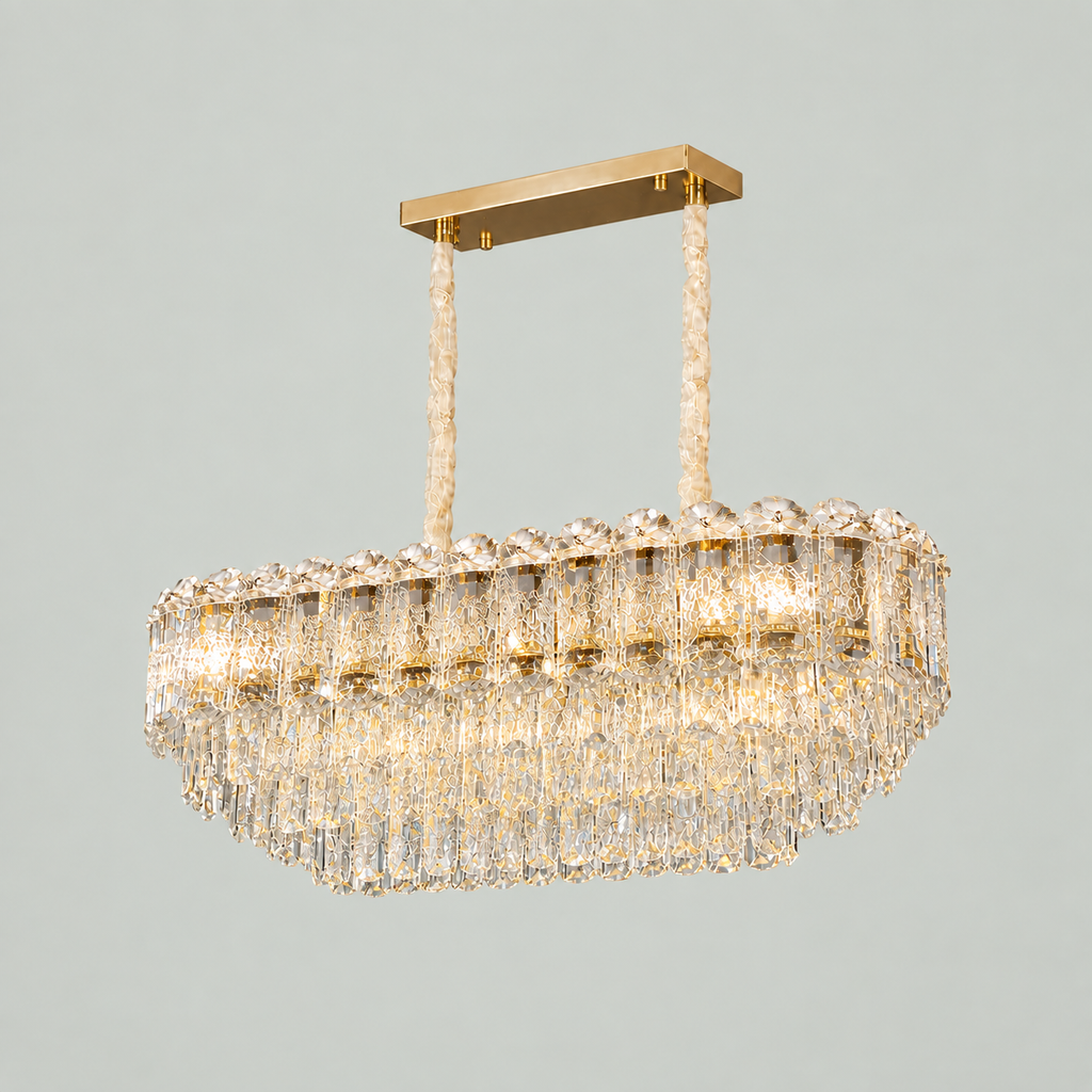 Luxury Rectangular Crystal Chandelier  – Gold Dining Table Island Ceiling Light