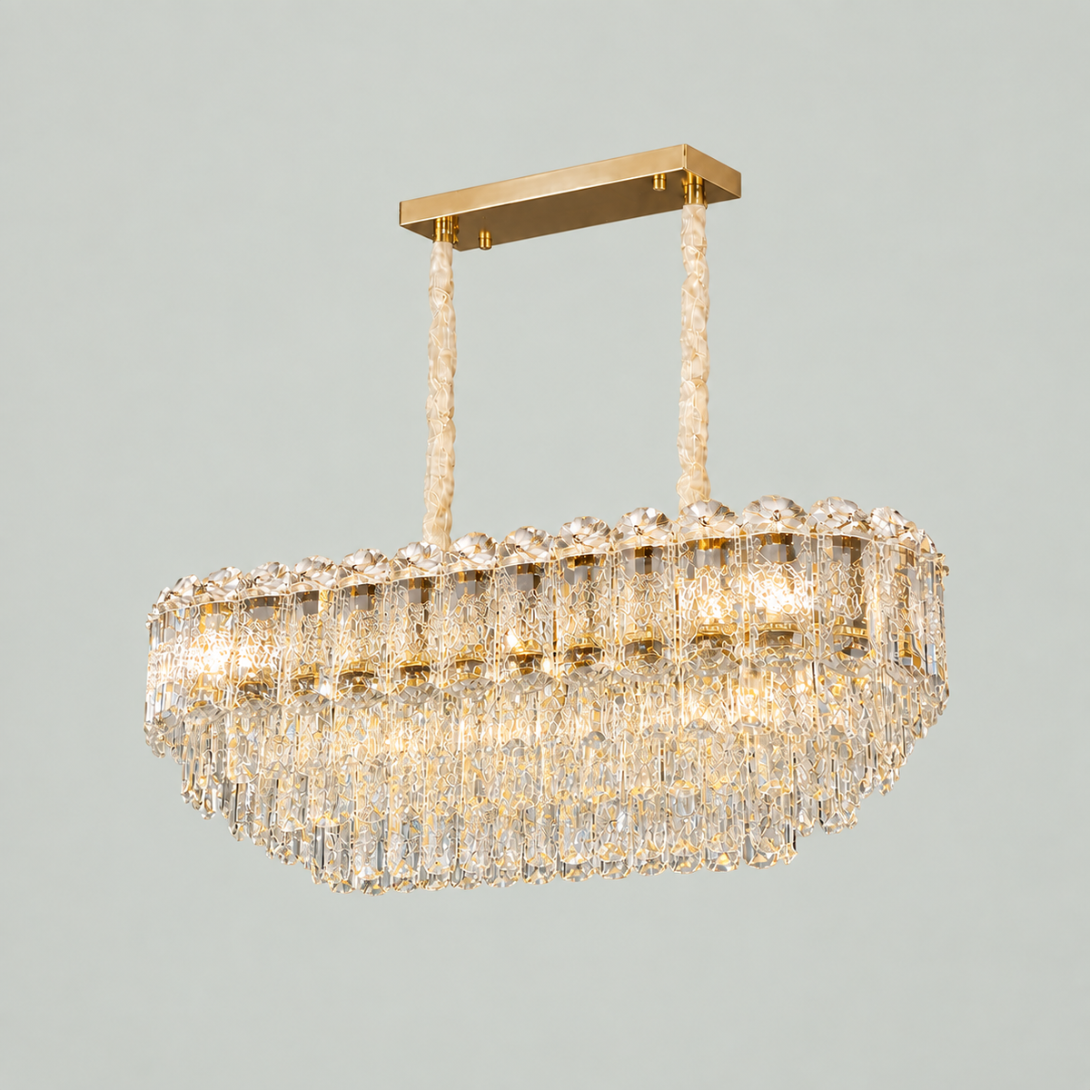 Luxury Rectangular Crystal Chandelier  – Gold Dining Table Island Ceiling Light