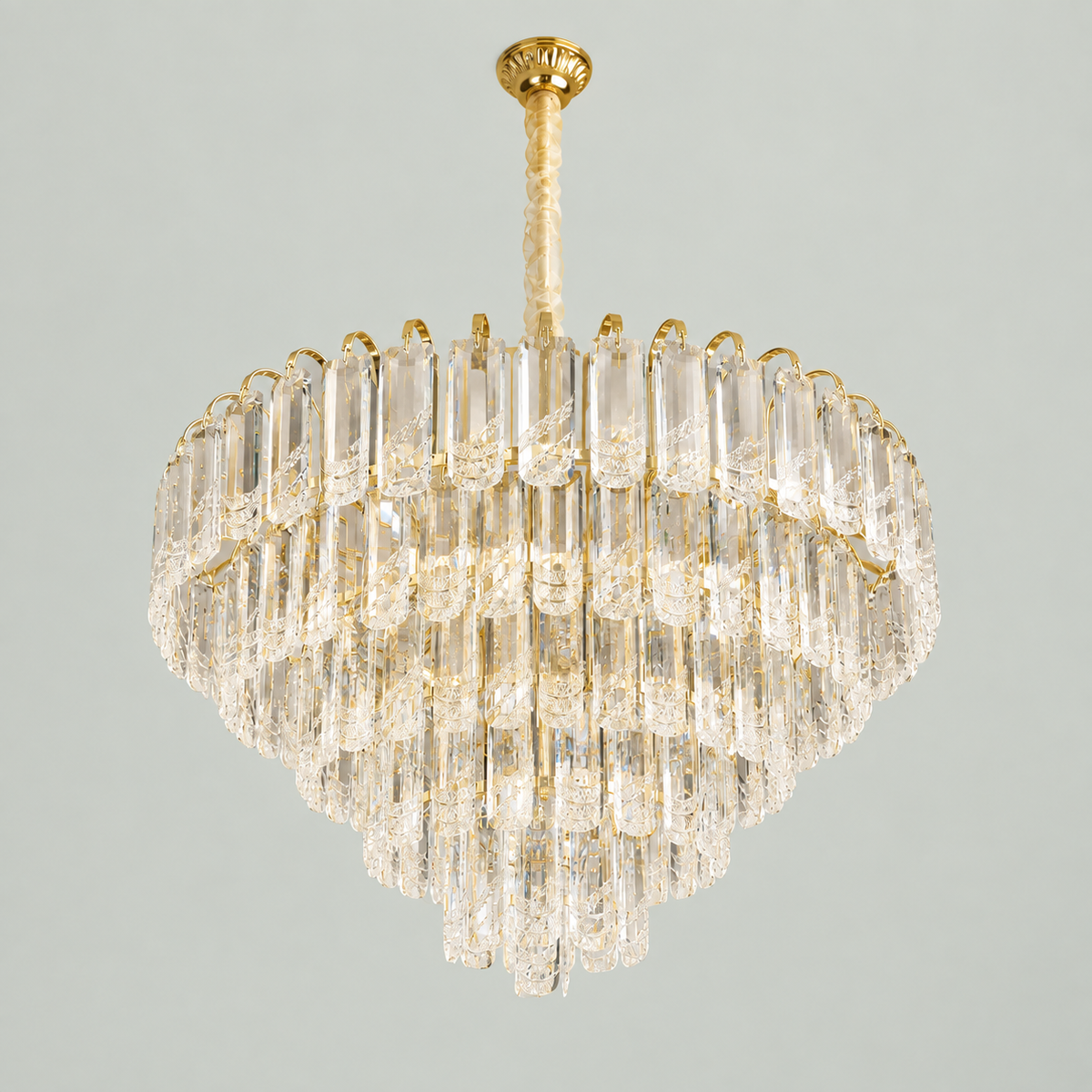 Luxury Crystal Chandelier -Light Gold Finish – Modern Tiered Design – Statement Lighting