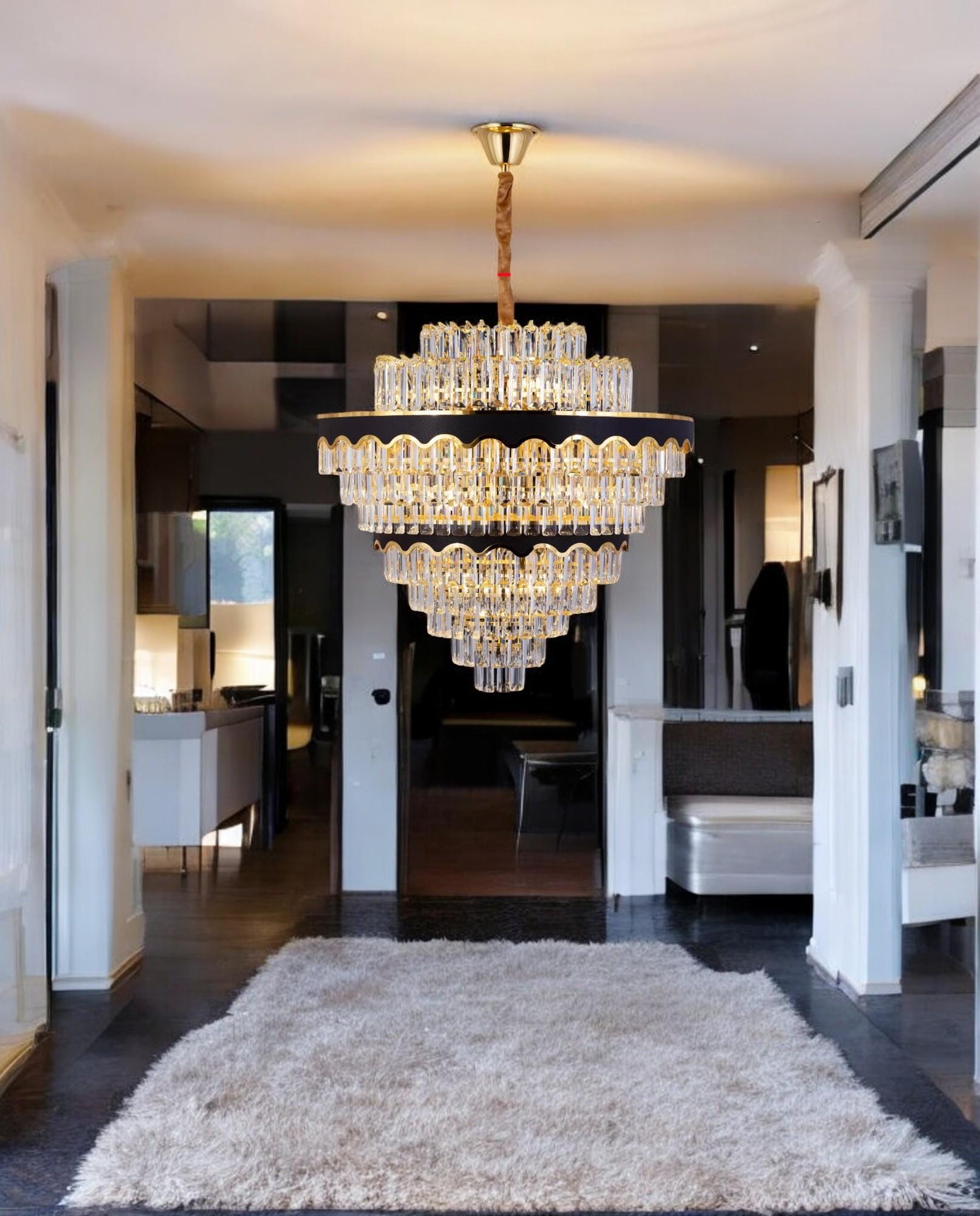 Crystal Chandelier –  Luxury Elegant Gold & Black Design with 400 Sparkling Crystals
