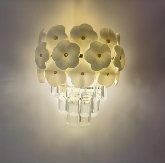 Floral Crystal Wall Sconce: Gold Bedroom Lighting (9.8 x 5 x 7.5)