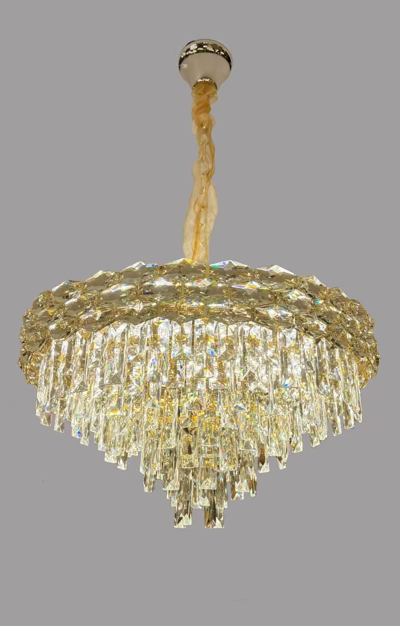 Round Crystal Chandelier: Modern Gold LED Pendant Light